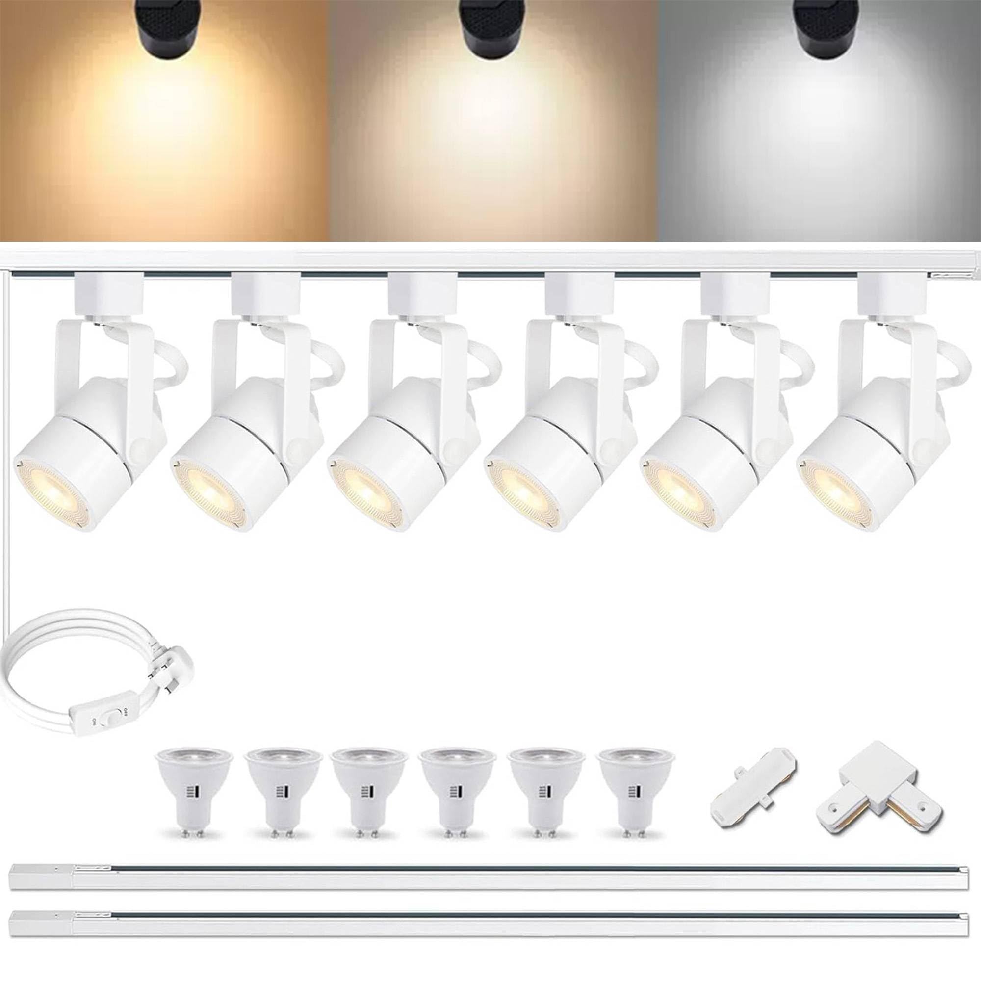 Dimmable LED Track Lighting Heads Kit, 3CCT 10W L-Type Track Lights 3000K/4000K/6000K Adjustable with 2M Track Rail, 6PCS Ceiling Spotlight Fixtures Replaceable GU10 Bulbs