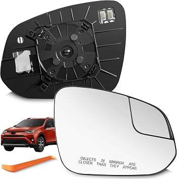 SNEMEEY Compatible with Toyota RAV4 Passenger Side Mirror Glass 2016 2017 2018 - Right Side Replacement View Mirror, Heated Chrome Convex Mirror with Backing Plate and Rear Holder