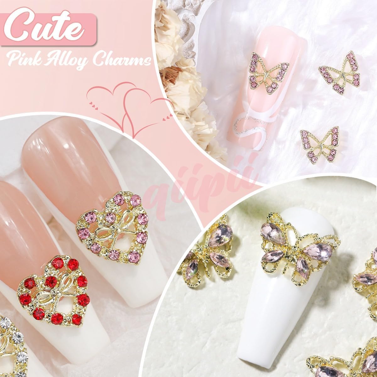 40Pcs Pink Nail Charms 3D Butterflies Bear Heart Cherry Star Big Nail Rhinestones Gems Cute Crystals Diamonds Y2K Alloy Nail Art Supplies Decor for Acrylic Nails Face Makeup DIY Crafts Jewelry - Image 4