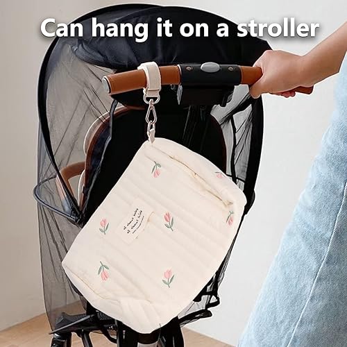 Miniatura 4 de Eujgoov Biberón y bolsa de pañales con aislamiento de tela de algodón para guardería, organizador de almacenamiento colgante con bolsillos