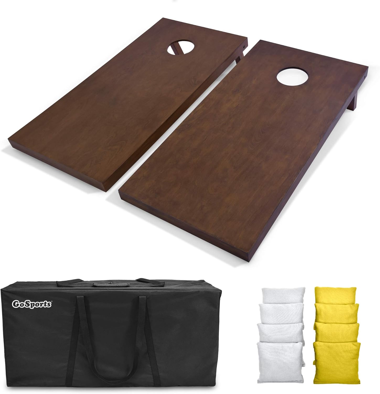 GoSports 4'x2' Regulation Size Wooden Cornhole Boards Set with Dark Brown Varnish | Includes Carrying Case and Bean Bags (Choose Your Colors) Over 100 Color Combinations
