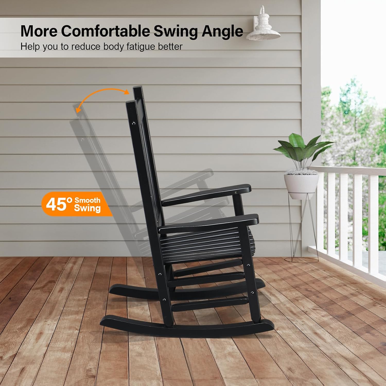 VINGLI Outdoor Child’s Rocking Chair, All Weather Wooden Rocking Chair with High Backrest, Patio Rocker for Garden, Yard, Balcony, Wooden Rocker for 3-9 Years Old, Black