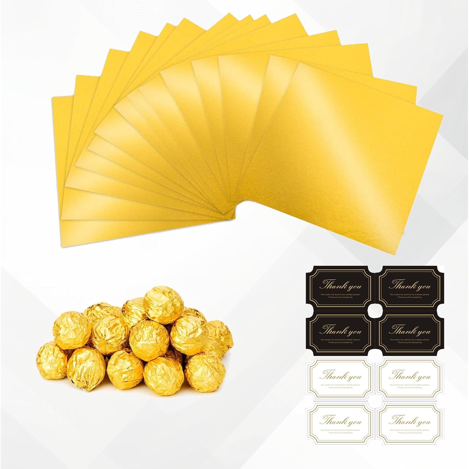 zhuomingjia 200Pcs Large Chocolate Bar Wrappers,9.8 * 9.8 in Big Gold Foil Sheets for Dubai Chocolate Bar Pistachio, Candy Wrappers for Hommemade Candy, Caramels, Granola Bar Packaging