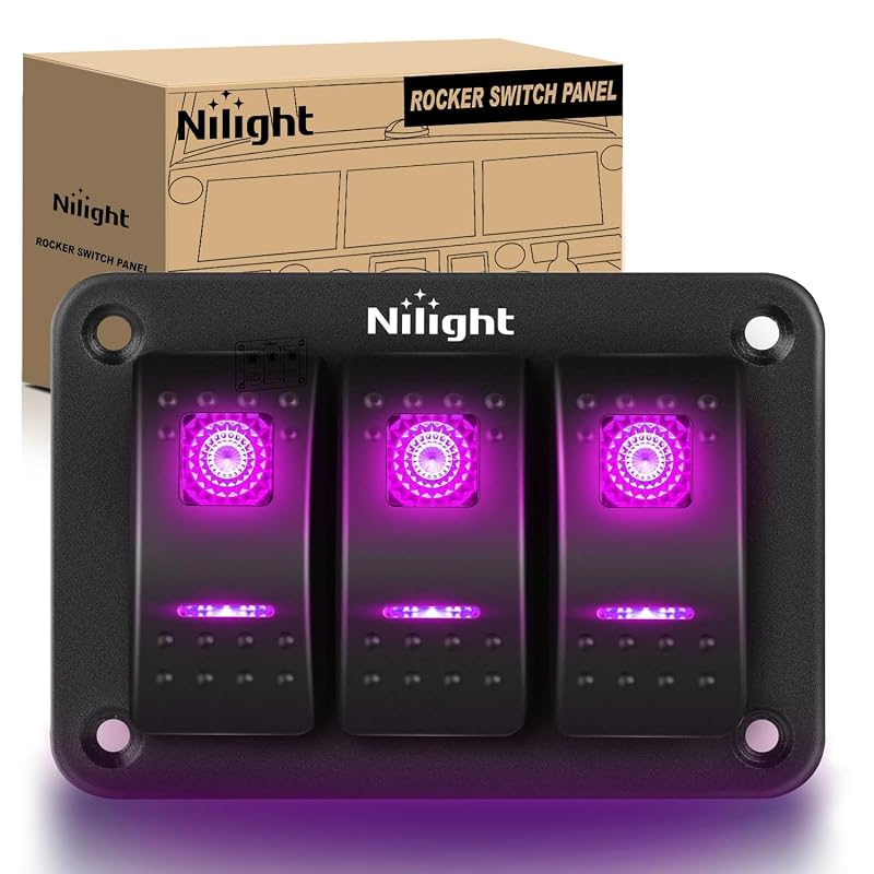 Painel com 3 interruptores tipo rocker Nilight em alumínio, pré-cabeado – 12/24 V
