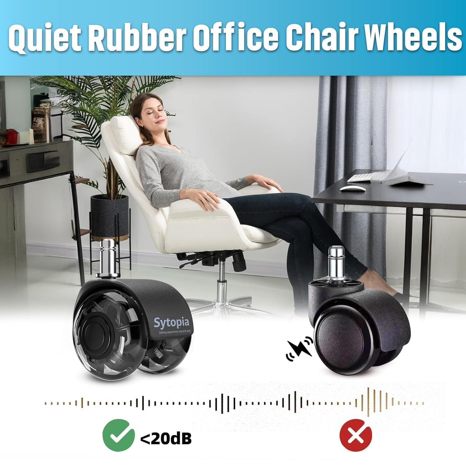 Sytopia Chair Wheels Replacement, Heavy Duty Office Chair Wheels for Hardwood Floors and Carpet, Replaces Mat Rubber Office Casters Universal Accessories Set of 5 Black