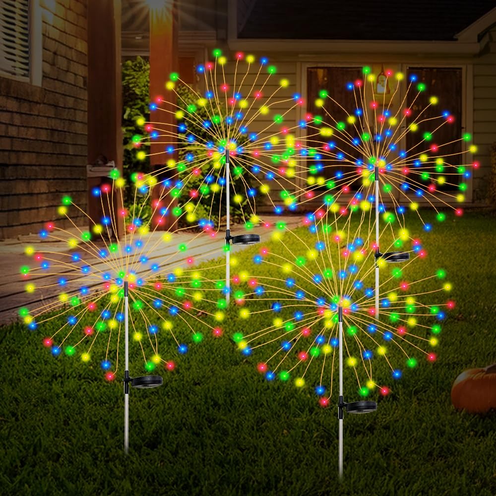 XEERUN Solar Garden Lights Outdoor, 4PCS Solar Firework Garden Lights, 8 Modes