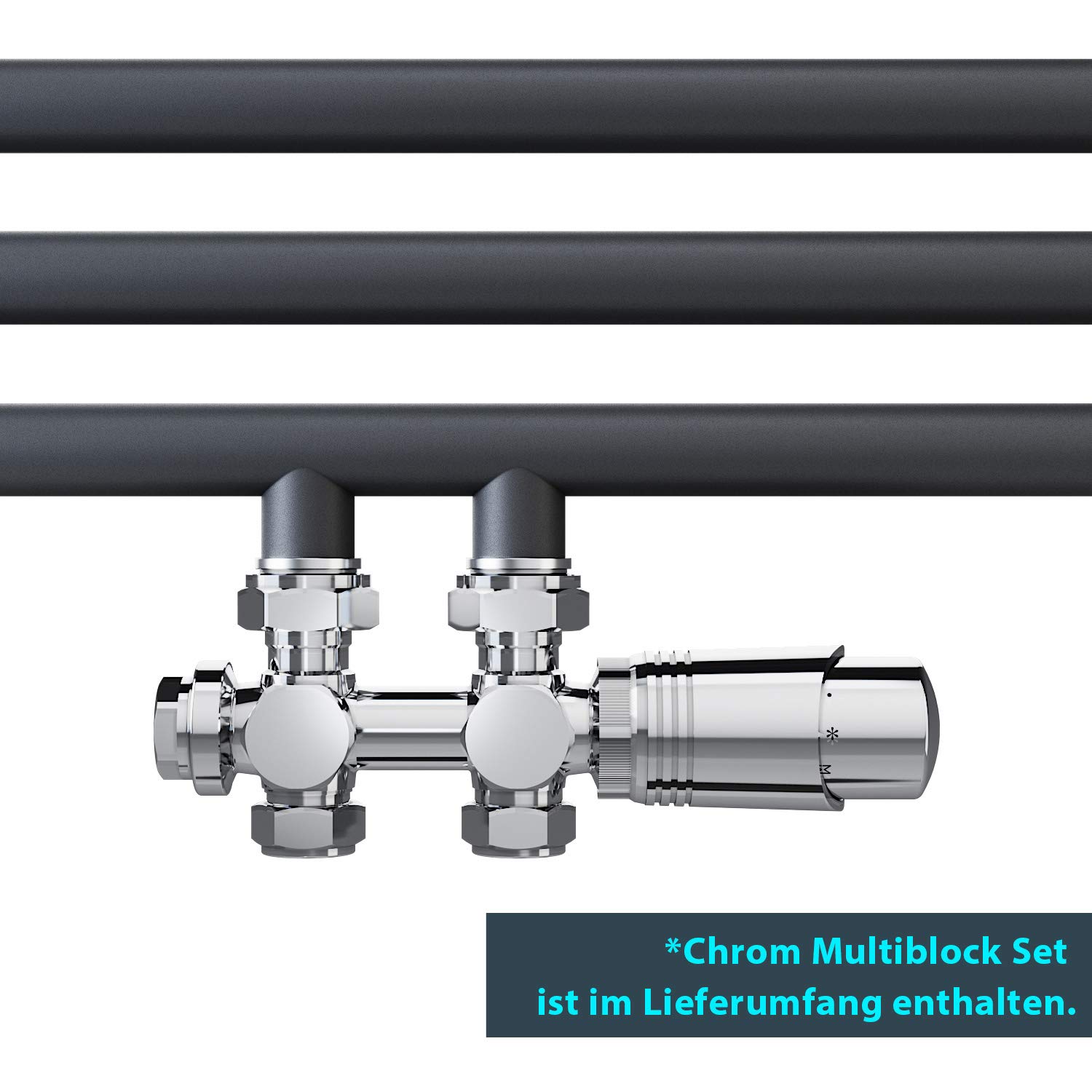 ELEGANT Grzejnik łazienkowy antracyt 1800 x 400 mm z chromowanym blokiem termostat grzejnik na ręczniki suszarka do rąk podgrzewacz na ręczniki
