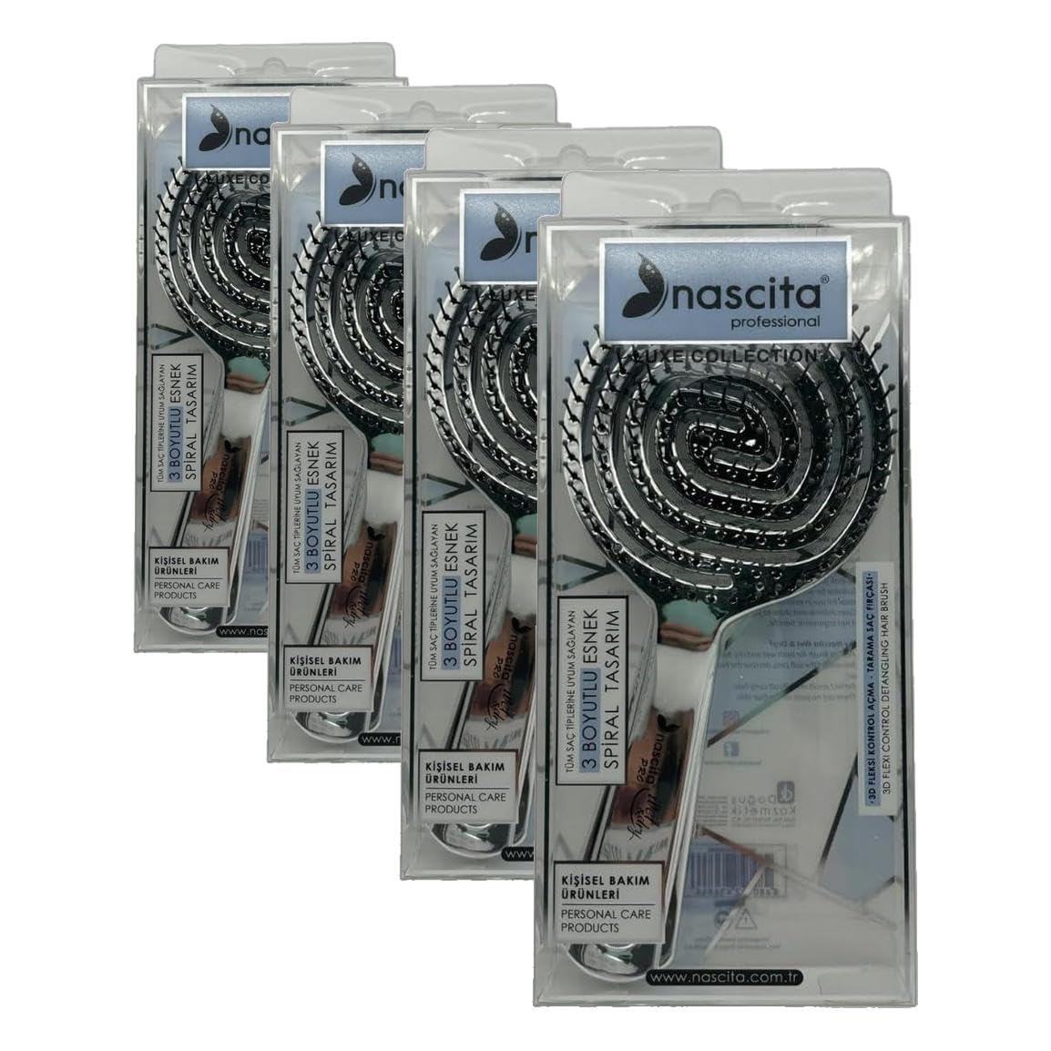 Nascita Pro 3D Flexi Kontrol Açma Tarama Saç Fırçası Gümüş - 35 (4 paketi)