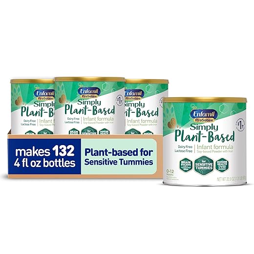 Plant based Lactose-free Baby Formula, Enfamil ProSobee for Sensitive Tummies, Soy-based, Plant Sourced Protein, Lactose-free, Milk free 1.31 Pound (Pack of 4) (Packaging May Vary)