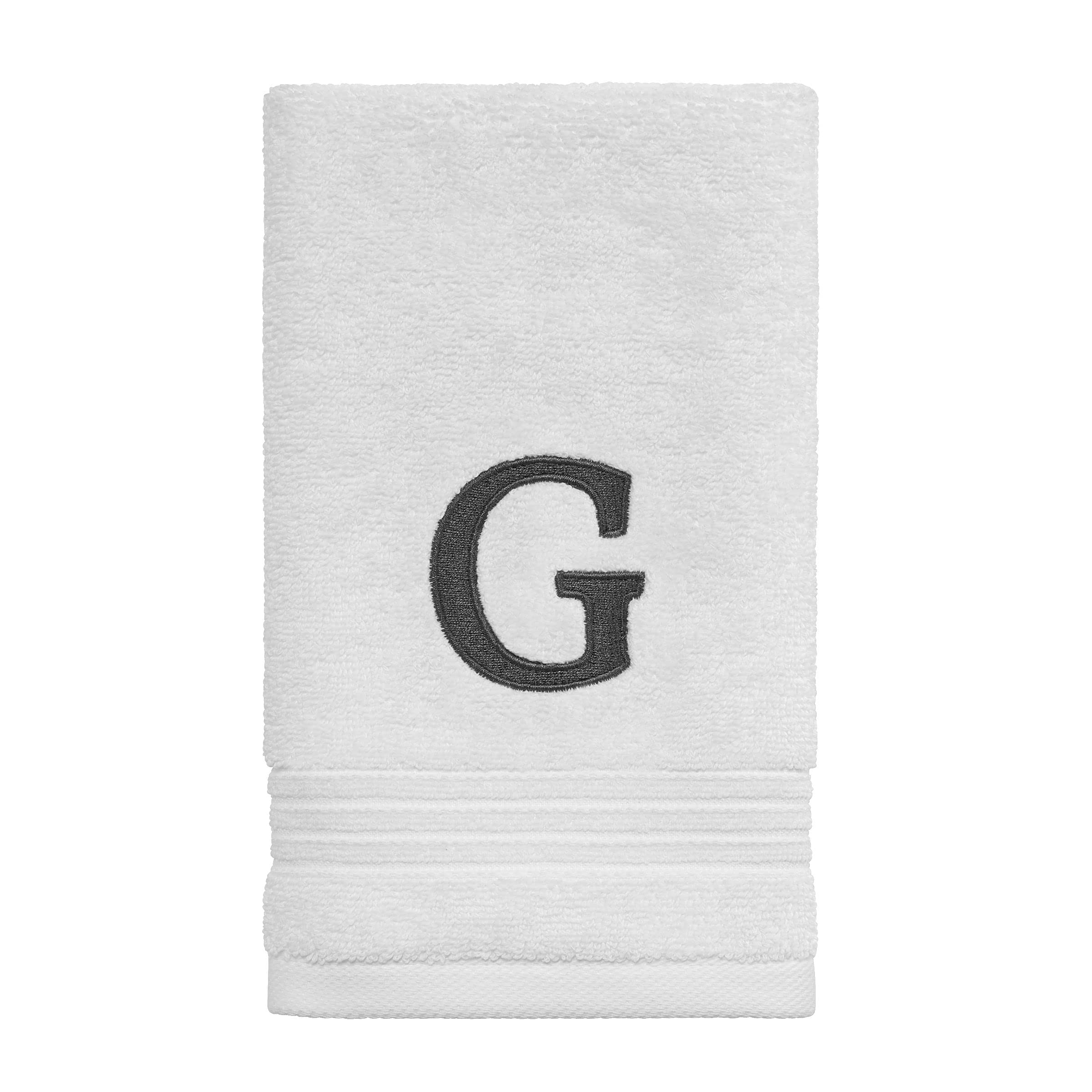 Avanti Linens - Monogram Embroidered Fingertip Towel, 100% Cotton, G, White/Gray