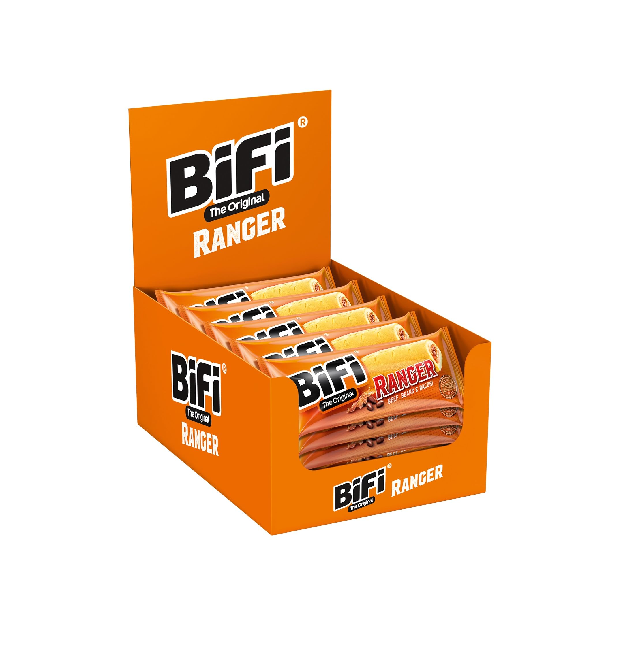 BiFi Ranger Beef – 20er Pack (20 x 50 g) – Herzhafter Salami Snack im Teigmantel – Wurstsnack to go mit Beef, Beans & Bacon