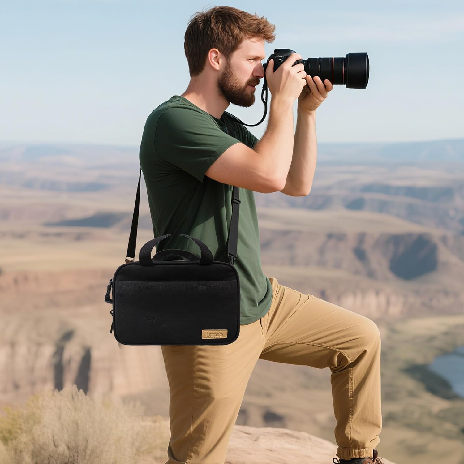 Lacdo Compact Camera Bag Case for SLR/DSLR and Mirrorless Cameras, Fits Canon, Nikon, Sony, Panasonic, Olympus Cameras and Lenses, Camera Shoulder Bag Crossbody Sling Bag for Photographer, Black