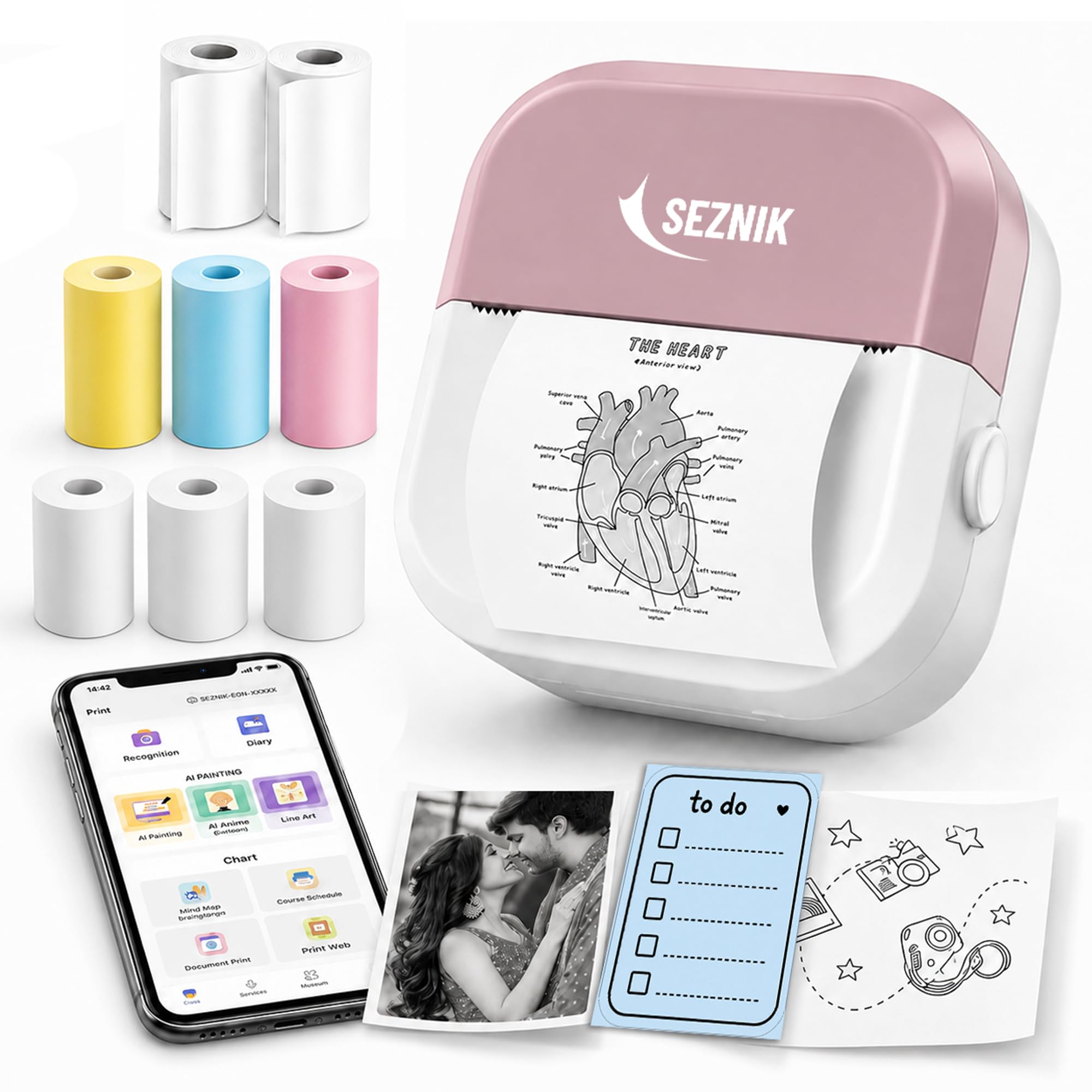 mini printer, inkless, thermal, bluetooth, portable printer, compatible android, ios mobile. 1 year warranty (eon-stealth velvet)