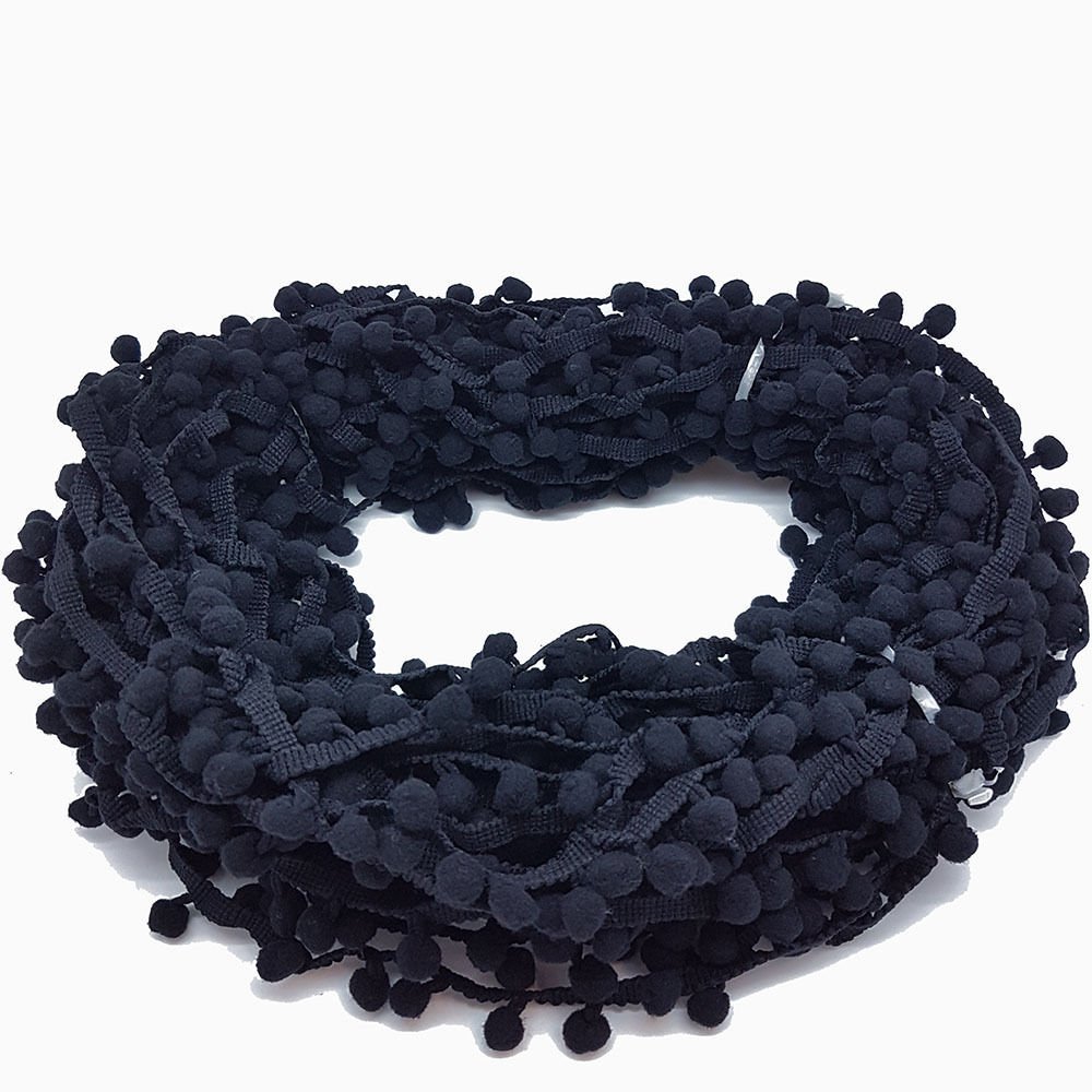 Pom Pom Trim Trimming Sewing Craft Per Metre 10mm Bobble Fringe Pompom Quality (Black) by Accessories Attic