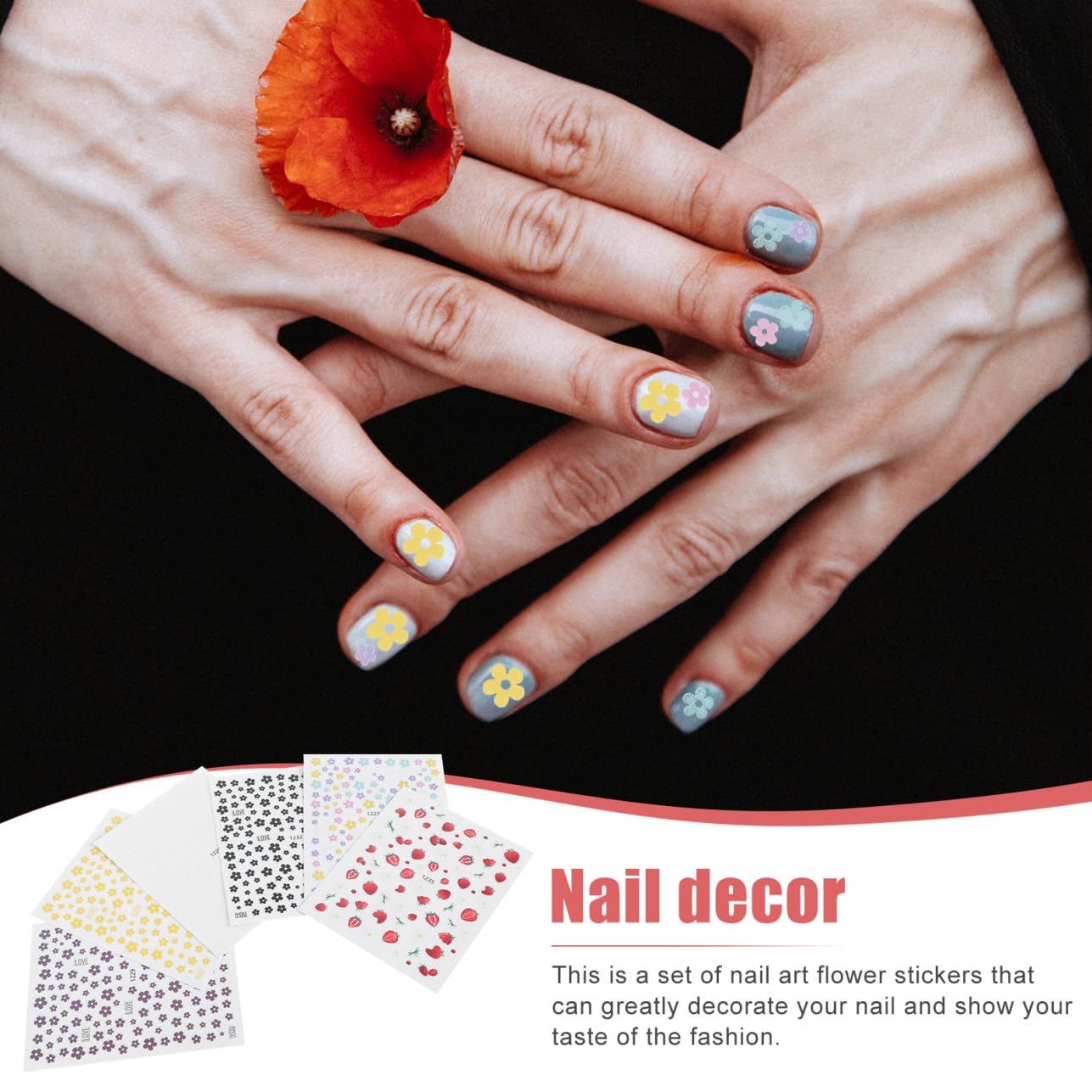 Didiseaon 5 Juegos Pegatina Adhesivos Para Uñas Nail Stickers Etiqueta Engomada Del Arte Del Clavo Diy Calcomanías De Flores Para Uñas Calcomanías Decorativas Para Uñas 6 Hojas * 5