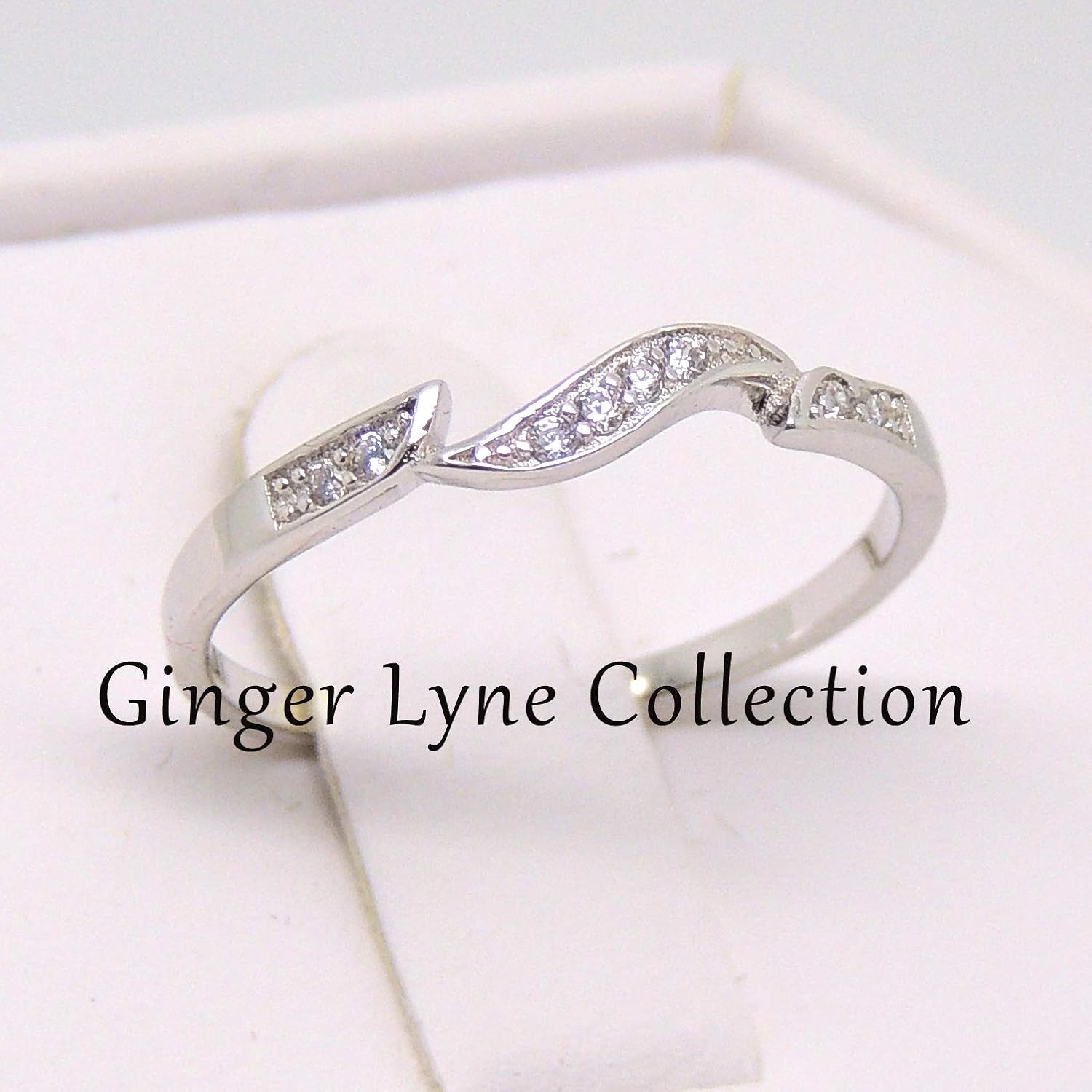 Cali Half Eternity Wedding Band for Women by Ginger Lyne, White Gold Plated Wedding Rings Promise or Stackable Anniversary Ring for Her