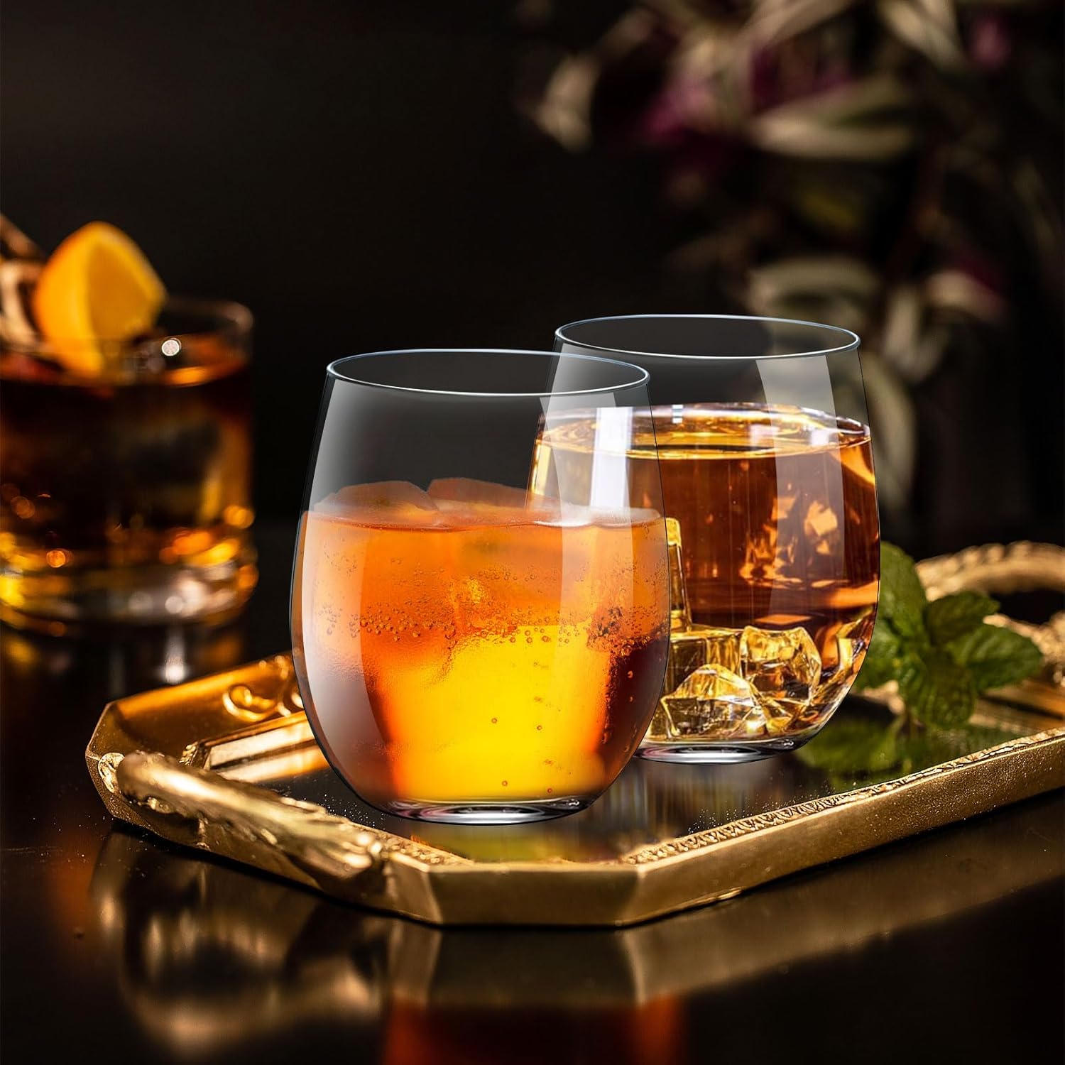 OTOB 40 Pack Reusable Stemless Plastic Wine Glasses, 12 OZ Unbreakable Champagne Whiskey Glass, Round Clear Disposable Cocktail Glasses Wine Cups BPA-Free, Ideal for Home Office Bar Party Wedding - Image 6