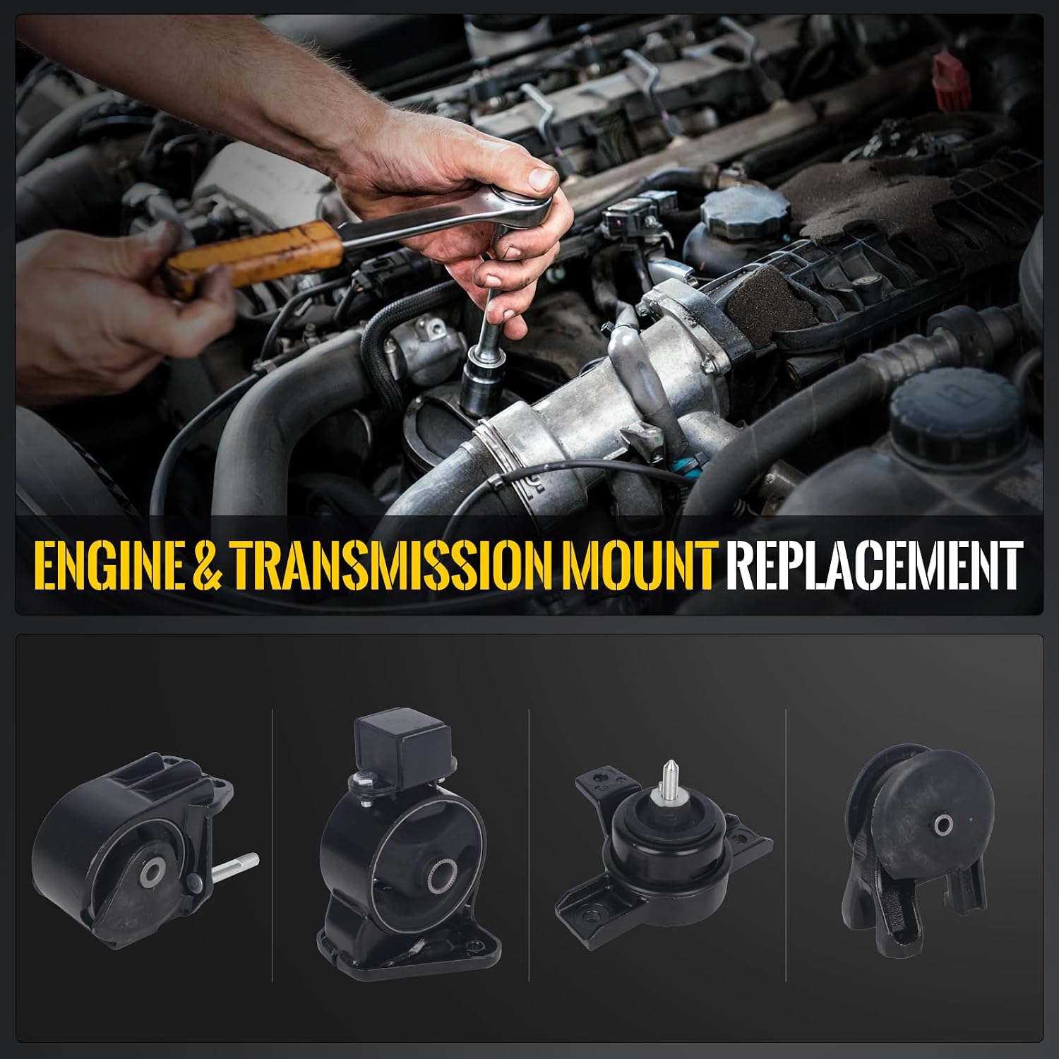 KUSATEC 4PCS Engine Motor Mount & Transsmission Mount Set Compatible with Hyundai Santa Fe 2010 2011 2012; Kia Sorento 2011 2012 2013, Replacement for A7195 A7196 A7198 A71018