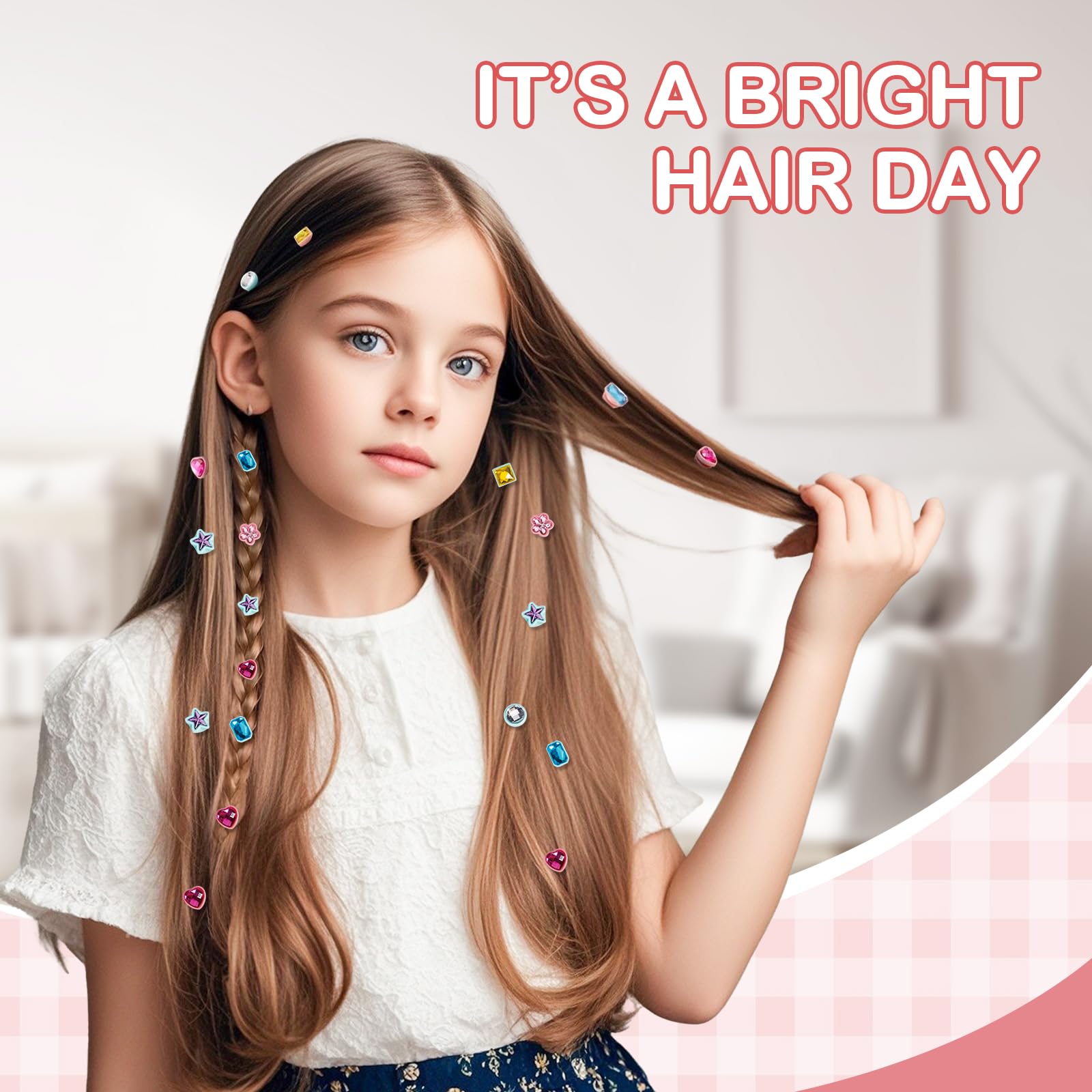 Kit de estampador de gemas para el cabello, joyas brillantes para el cabello para niñas, herramienta de peinado con diamantes brillantes reutilizables, regalo de Navidad, cumpleaños, artes y 6
