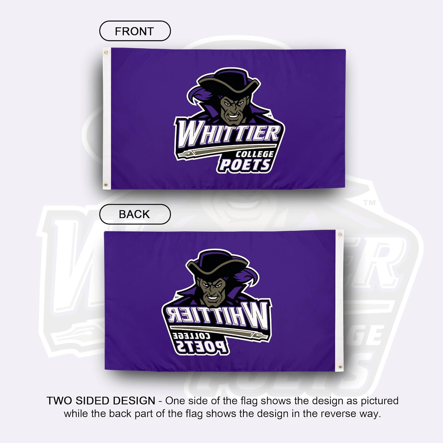 Desert Cactus Whittier College WC Flag - 3 x 5 Feet Poets Banner, Indoor/Outdoor Durable Fabric, 100% Polyester Design (Style 1)