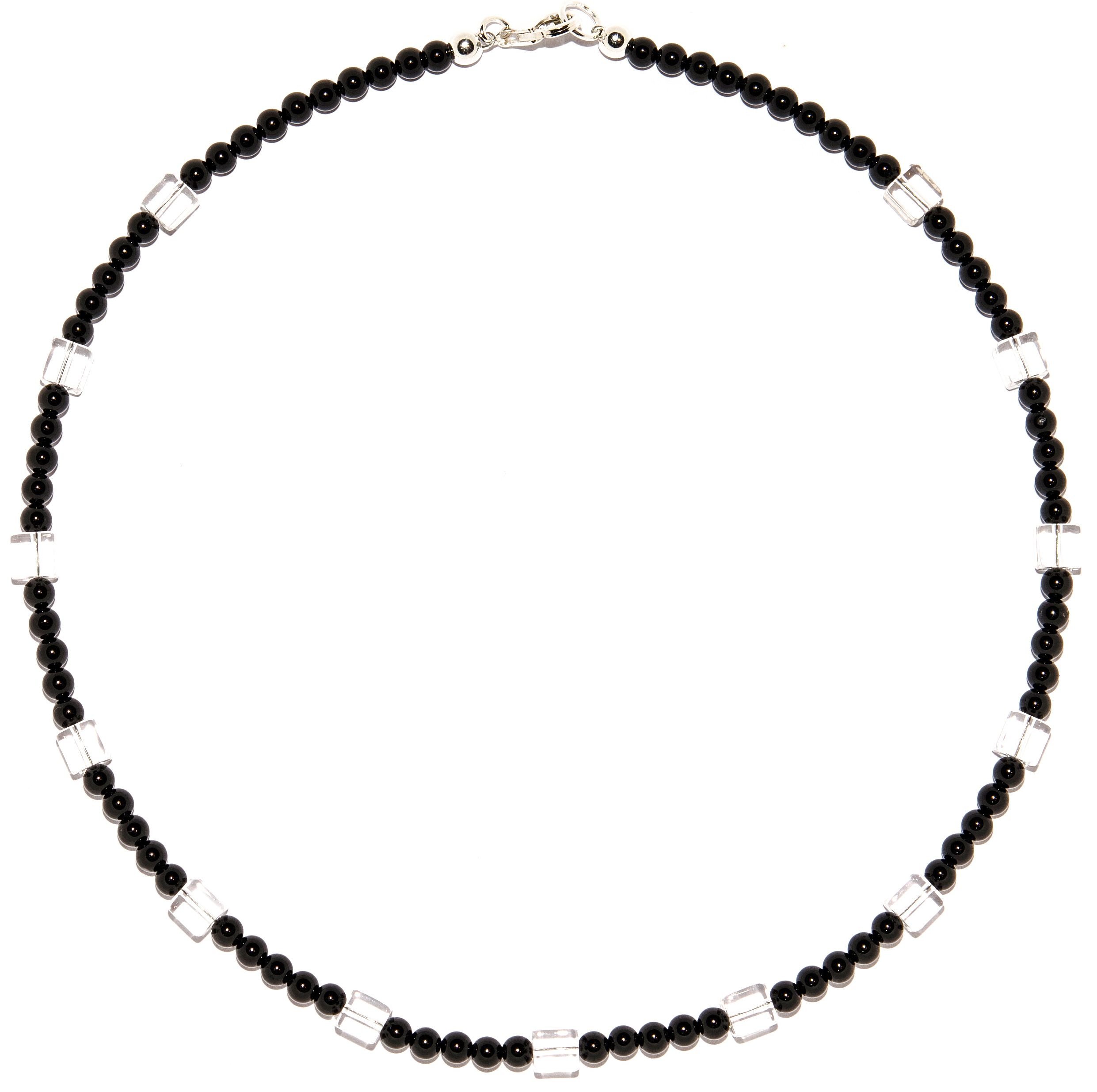 Onyx Schmuck (Halskette) Onyx Kette mit Bergkristall Würfel Größe ca. 6 mm Verschluss 925er Sterling-Silber Modellnummer 1083