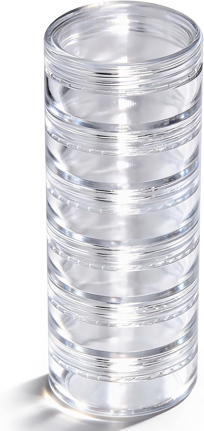 1 Column (6pcs) - Beauticom 10G/10ML Transparent Stackable Jars - Round Plastic Container with Clear Lid Embellishment Bead Glitter Charm Craft Jars