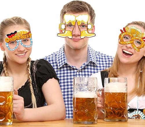 Miniatura 2 de 16 lentes de fiesta de Oktoberfest, accesorios divertidos para cabina de fotos, gafas de papel para el festival de la cerveza bávara, anteojos de