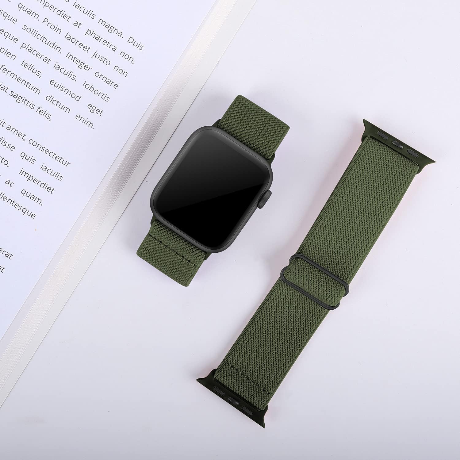 Acrbiutu Stretchy Solo Loop Nylon Bands Compatible with Apple Watch 38mm 40mm 42mm 44mm, Adjustable Braided Stretch Elastics Strap for iWatch Series 6/5/4/3/2/1 SE, Army Green 42mm/44mm