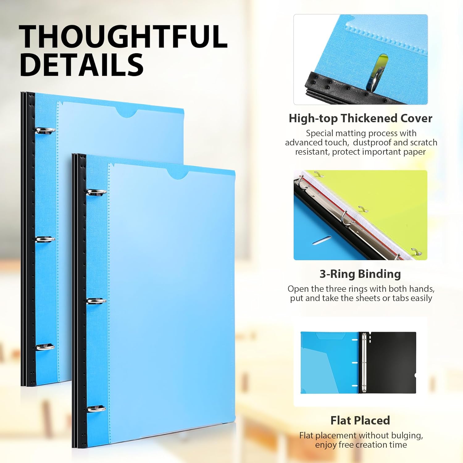 WOT I Telescoping 3 Ring Binder 4PCS+WOT I Plastic 5-tab Dividers with Front Clear Pockets-3Sets