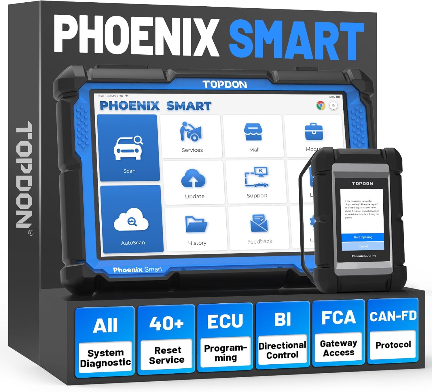 TOPDON Phoenix Smart OBD2 Scanner, Bidirectional Scan Tool for 200+ Brands, Car Diagnostic Tool with ECU Programming Coding, CAN-FD & DoIP, Topology Mapping & ADAS Compatibility, 2 Years Free Update