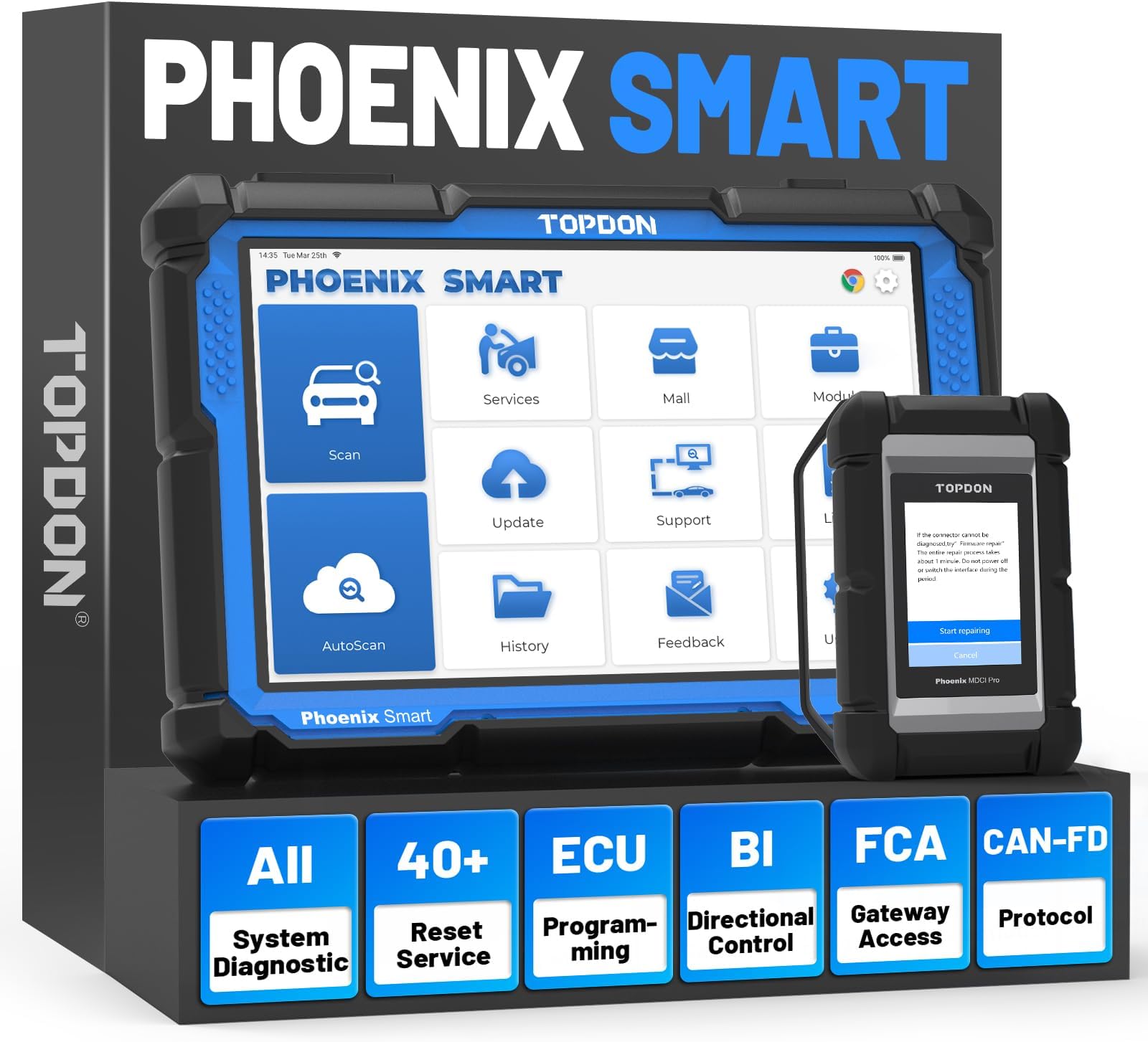 Phoenix Smart OBD2 Scanner, Bidirectional Scan Tool for 200+ Brands, Car Diagnostic Tool with ECU Programming Coding, CAN-FD & DoIP, Topology Mapping & ADAS Compatibility, 2 Years Free Update