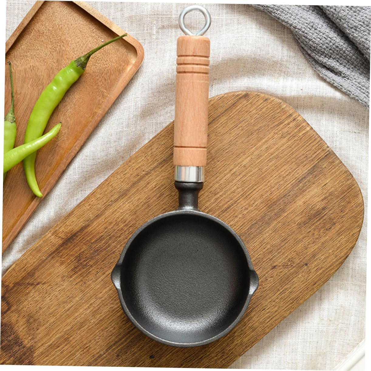 Mini Butter Warmer Pot with Wood Handle, Iron Sauce Pan