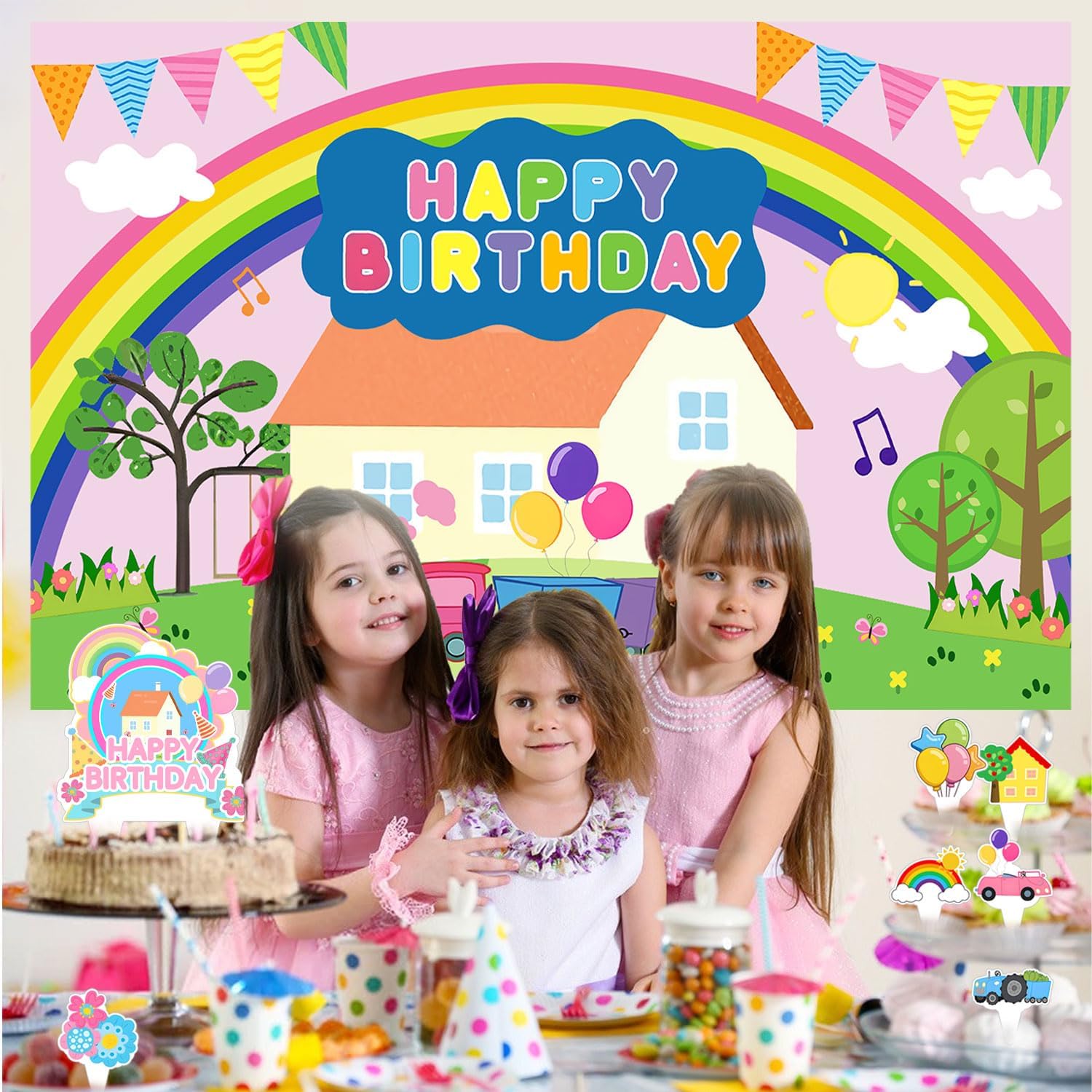 Pink Pig Birthday Party Supplies, Cartoon Birthday Party Decorations Set Include Banner, Backdrop, Balloons, Cake Cupcake Toppers for Pink Pig Party Decorations