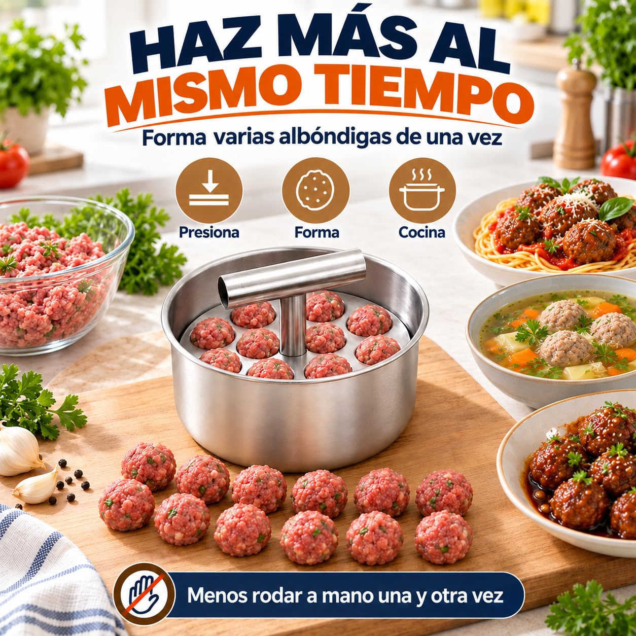 Molde para Albóndigas de Acero Inoxidable, Formador Manual para Carne，6 Grids