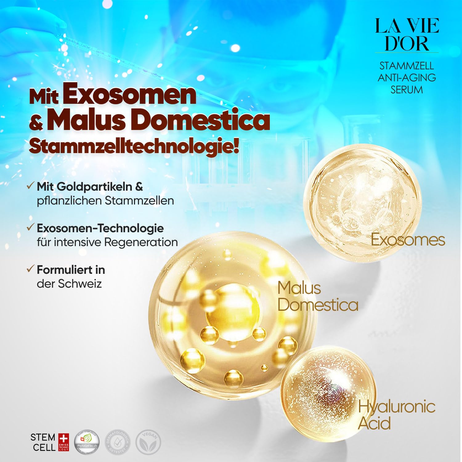 LaVieDor Duo - Siero anti-invecchiamento e cura delle labbra con effetto plumping, vegano, senza profumo, tecnologia a cellule staminali e complesso esosomico, labbro plumper