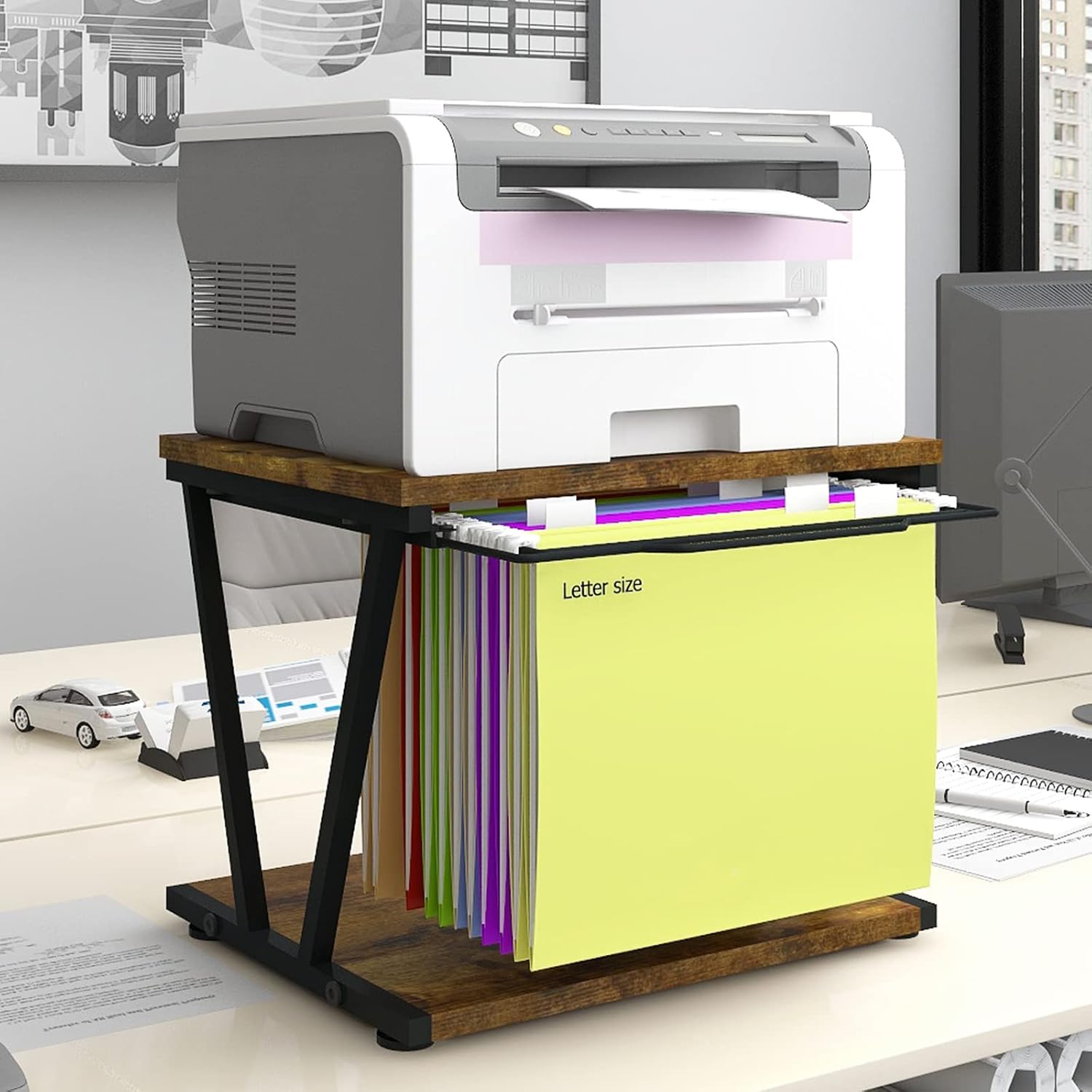 PUNCIA 2 Tiers Home Office Desktop Printer Stand with Letter Size Steel