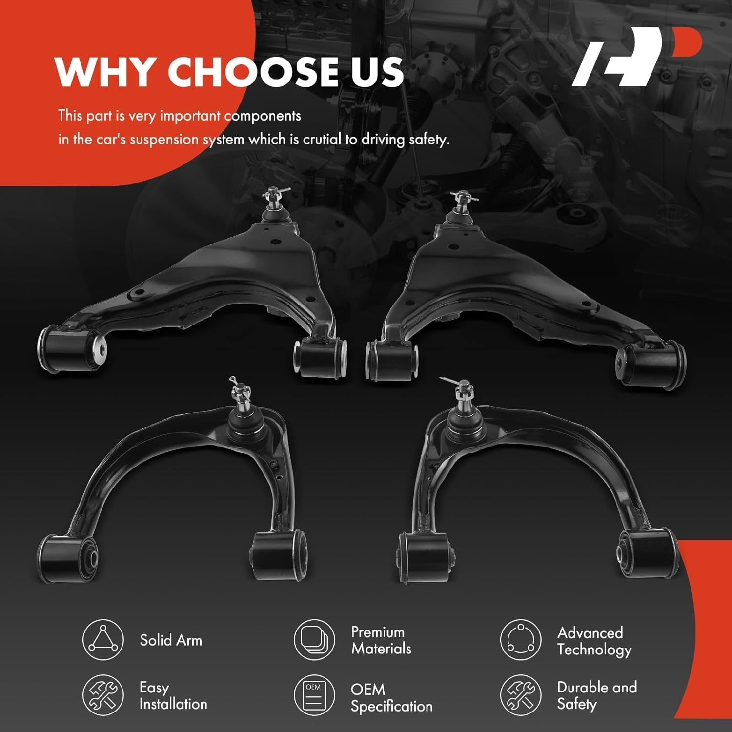 A-Premium Set of 4, Front Upper & Lower Control Arm Kit, with Ball Joint & Bushing, Compatible with Toyota Tacoma 2005-2015