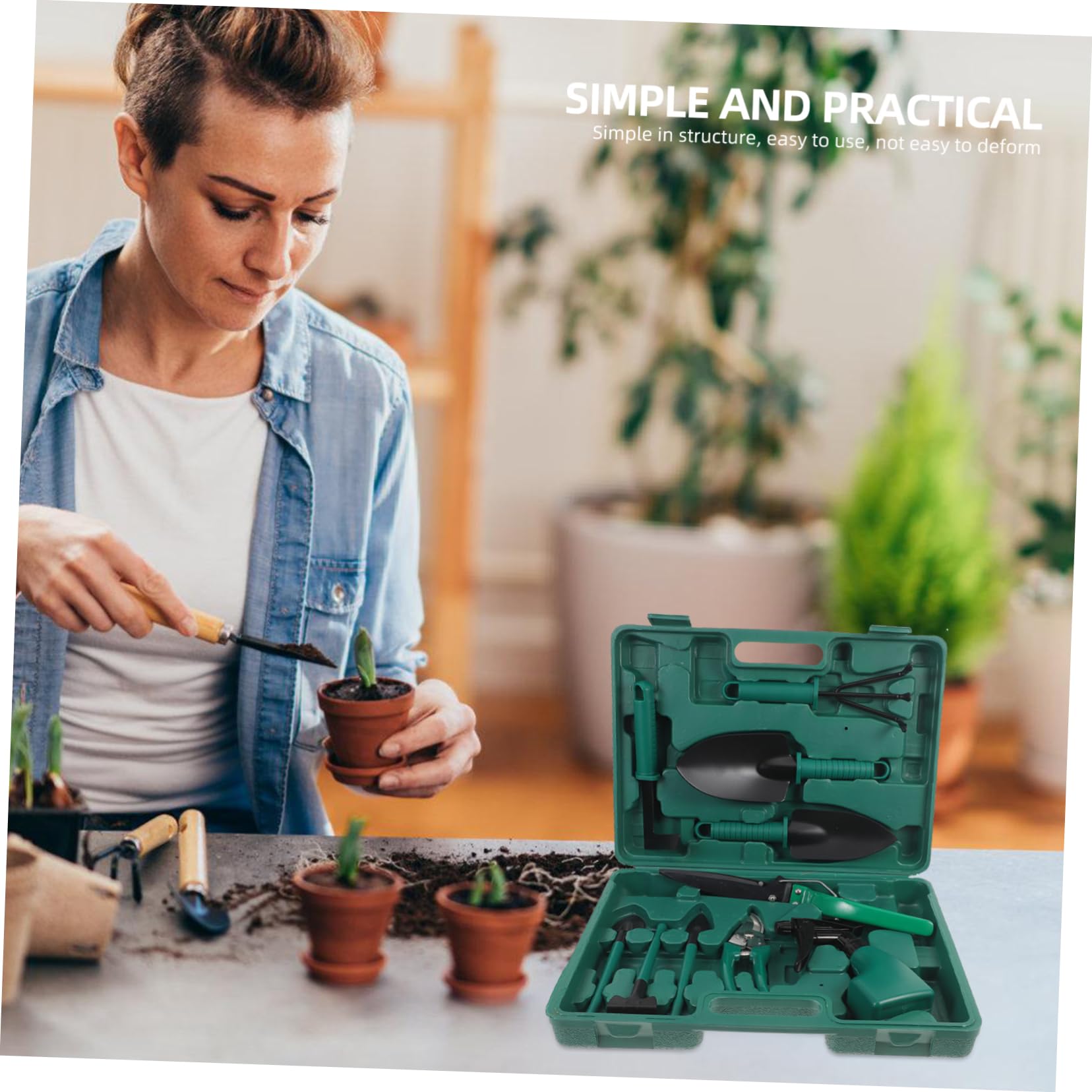 Kit de Herramientas de Jardinería 10 Piezas con Rastrillo, Pala y Tijeras, en Funda de Transporte para Cultivo y Mantenimiento del Jardín