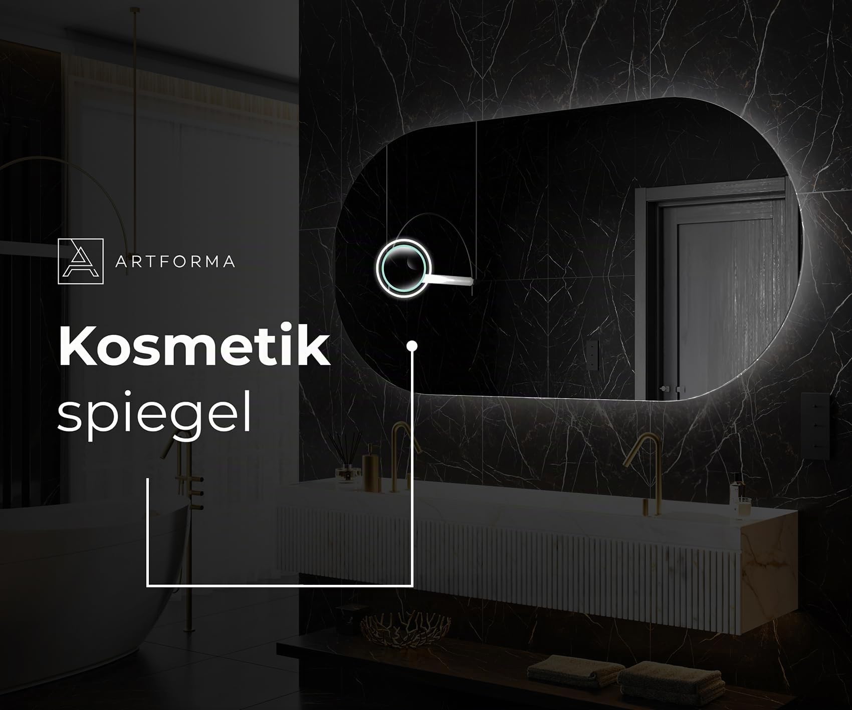 Artforma Badspiegel 120x70 cm Asymmetrisch POK229 x53, LED, Ohne Rahmen