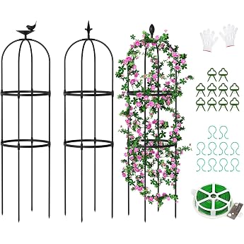 SUNYRISY Trellis Garden Obelisk Set of 3 Trellis Cages for Climbing Plants such as Flowers Tomatoes Roses etc. Weather-Resistant Coated Metal Garden Decoration