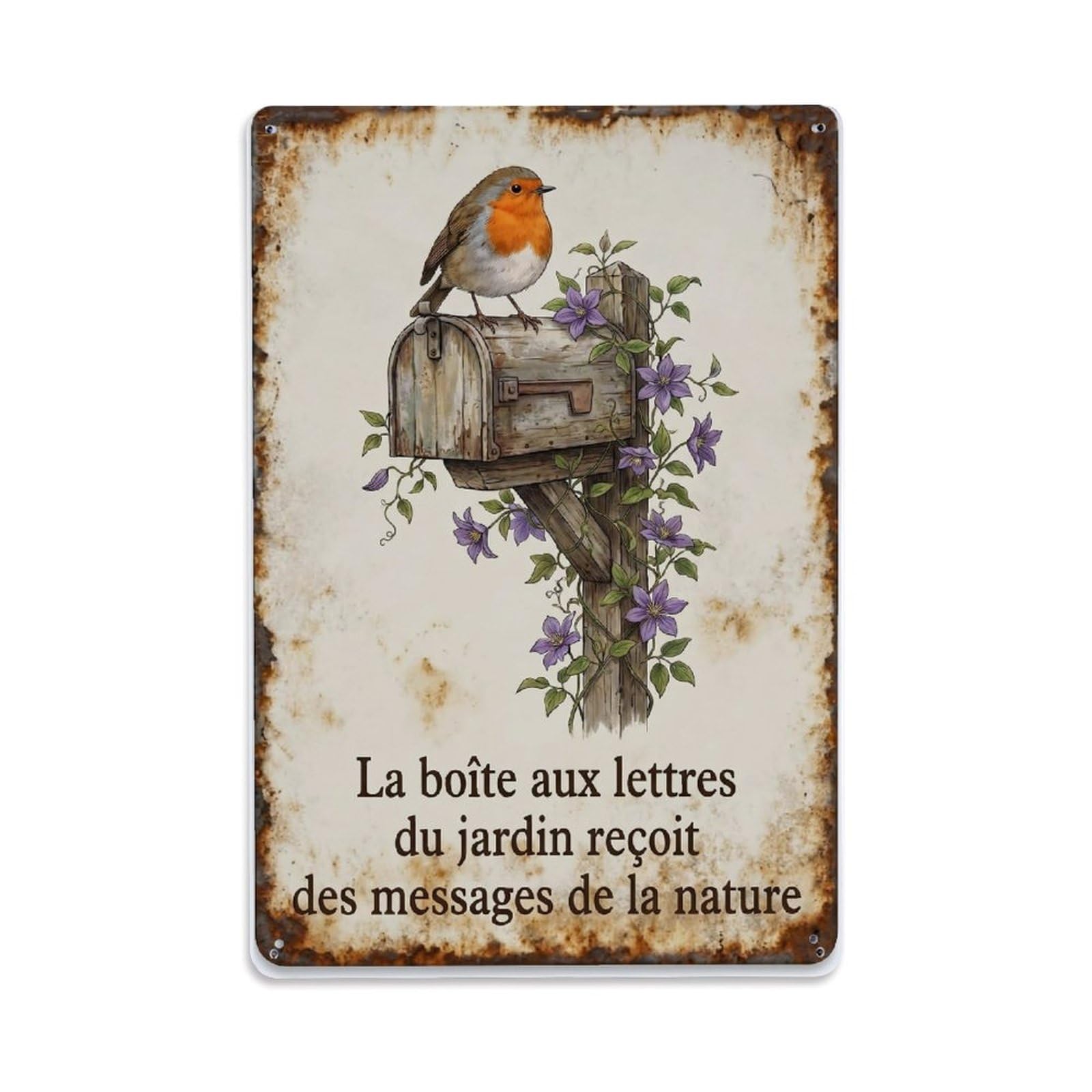 Fqnyr Style Robin Bird Garden Quote Mailbox Metal Tin Sign Plaque Wall Decor For Cafe, Club Bar, Office, Home Garden Metal Poster 8X12inch