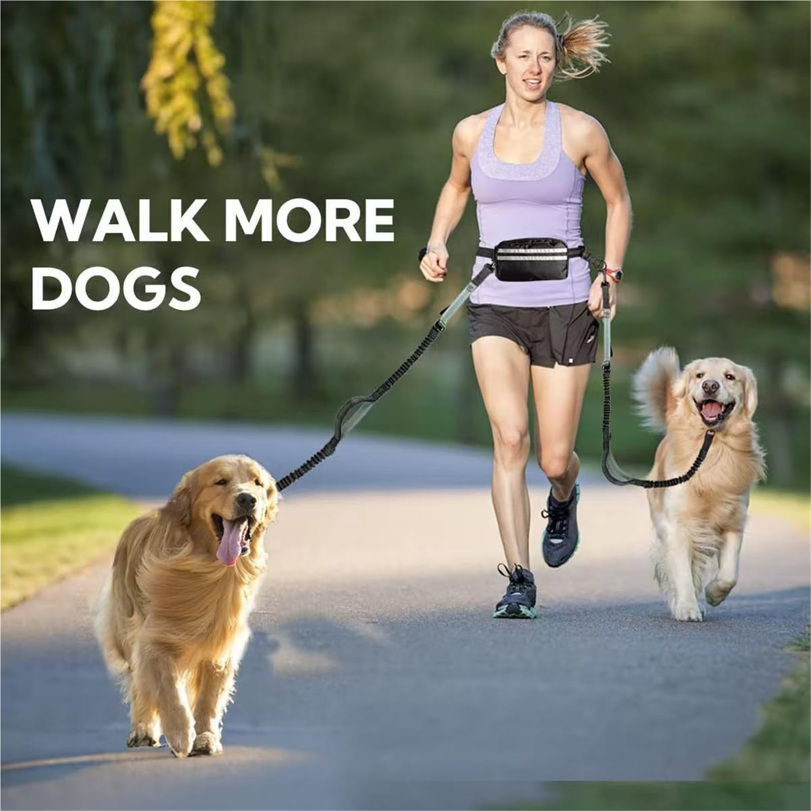 Laisse Mains Libres pour Chien avec Ceinture, Laisse Élastique À Poignée Simple Ou Double avec Pochette pour Promener(Blue,Double)