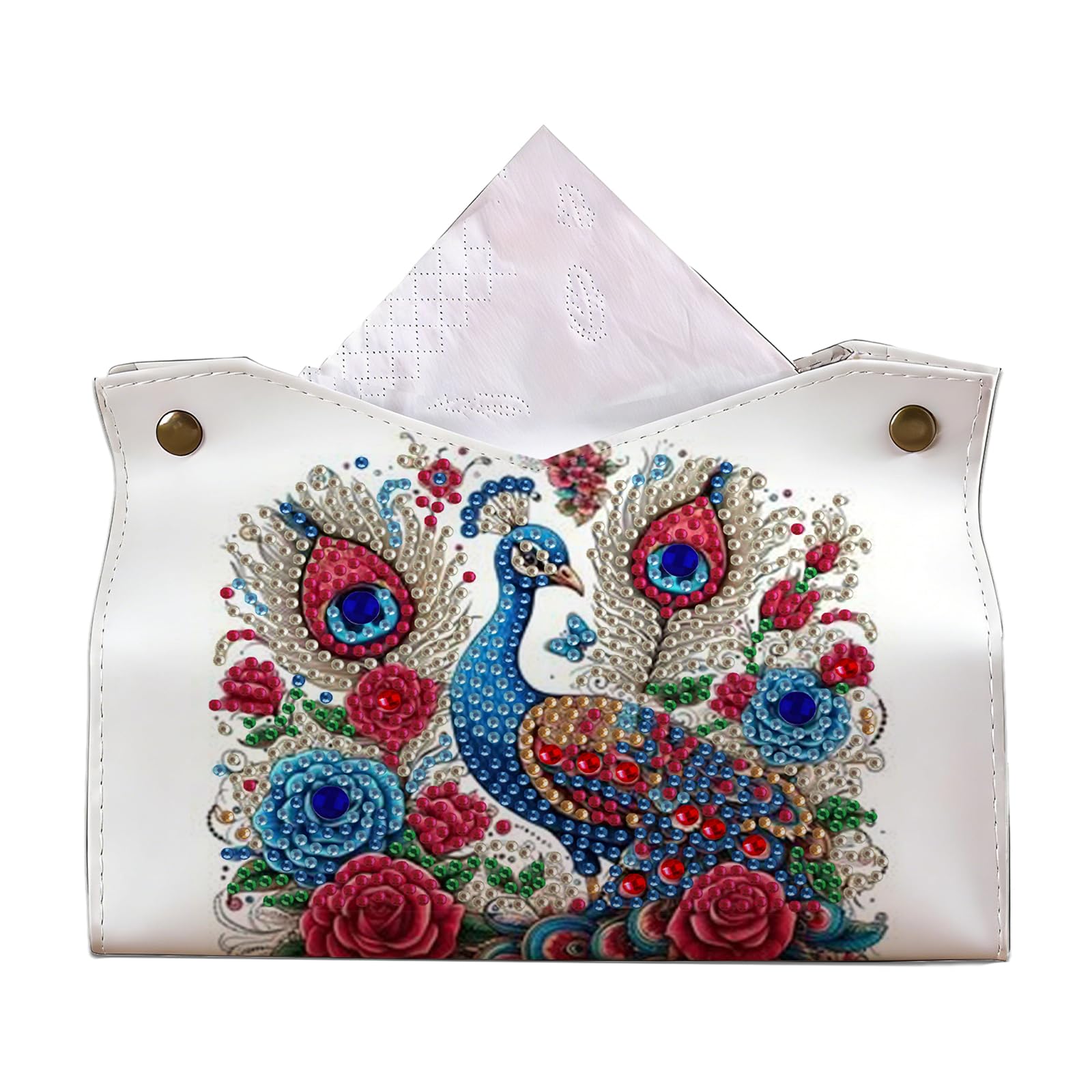 Peacock DIY PU Diamond Painting Tissue Box Kit Desktop Tissue Holder with Rhinestone Diamond Desk Decorative Tissue Box for Adults Desktop Storage Organizer