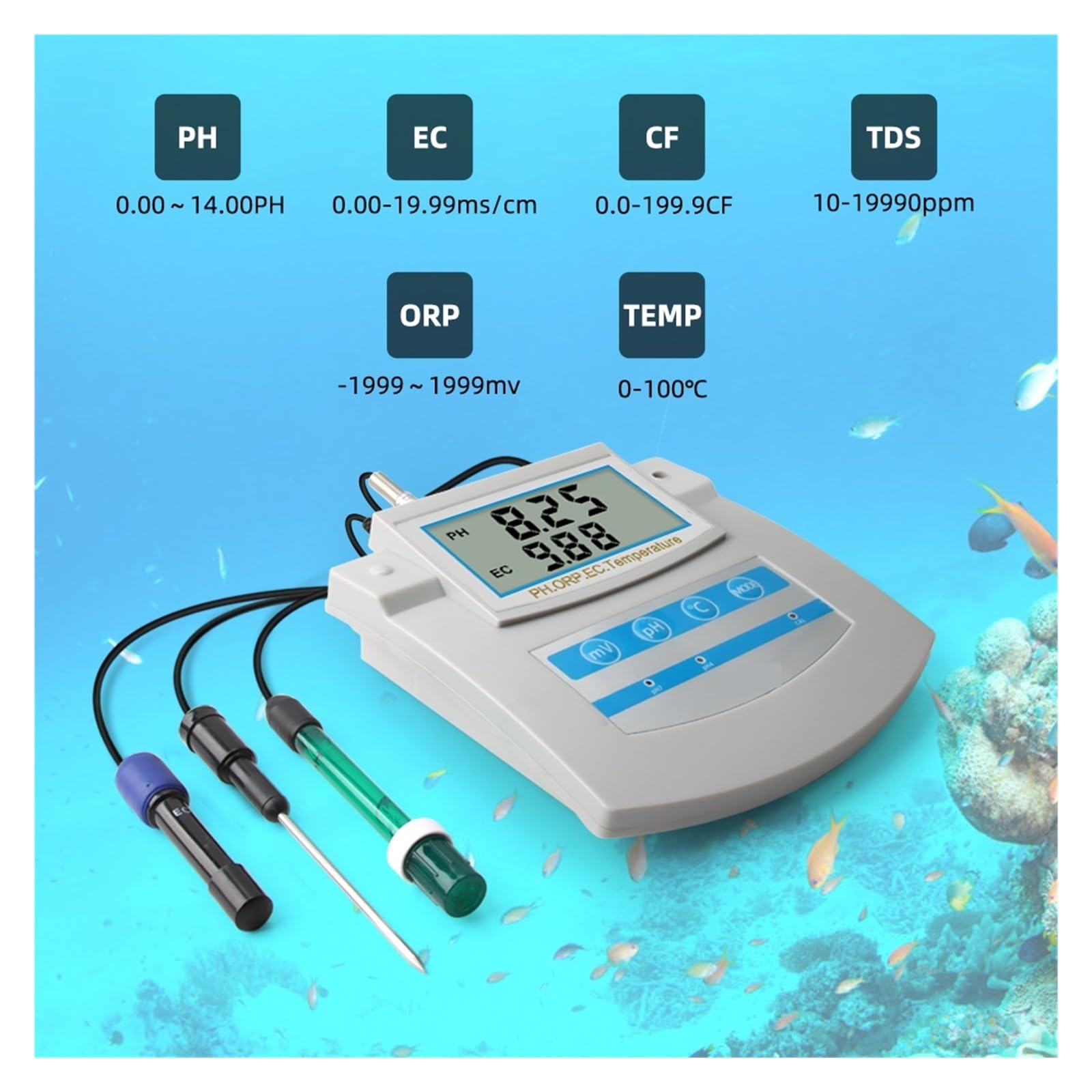 6In1 Monitor Dela qualità Del'acqua PH ORP TDS EC CF Tester da Banco for Temperatura for Laboratorio Acquario Piscina Rilevamento Rapido E Preciso
