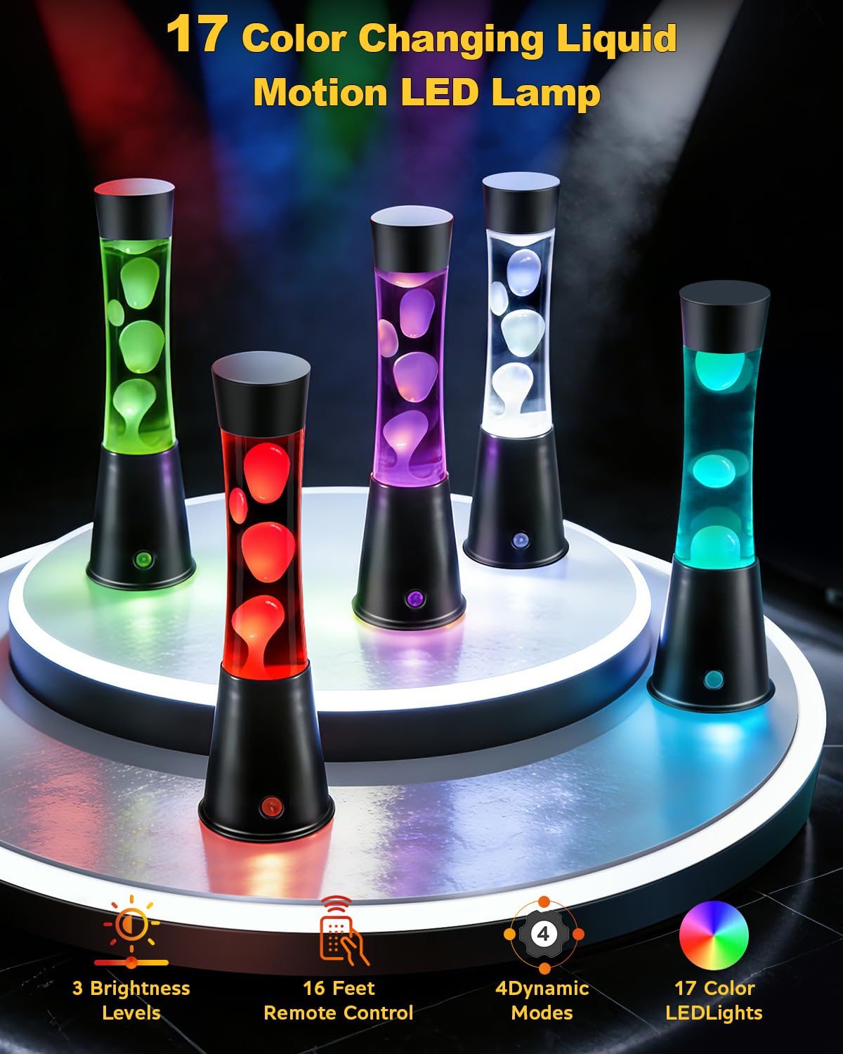 AONESY Große Lavalampen mit Fernbedienung 15.5 inch LED 17 Farbwechsel Timer