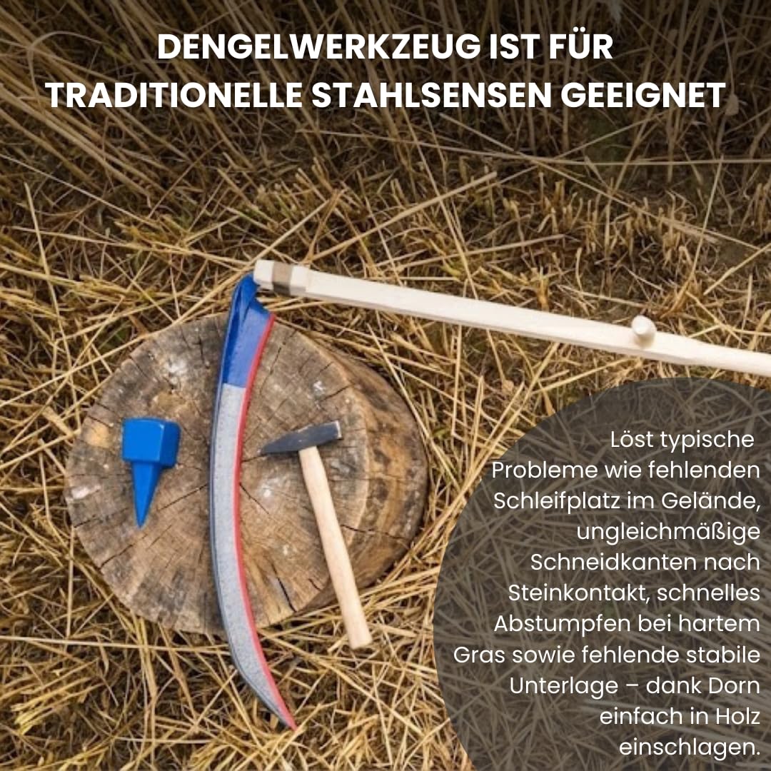 Dengelamboss für Sense – Flach Amboss zum Dengeln & Sensenamboss, gehärtete Arbeitsfläche, geschmiedet, Sense Dengeln vorbereiten, mit Erdspieß