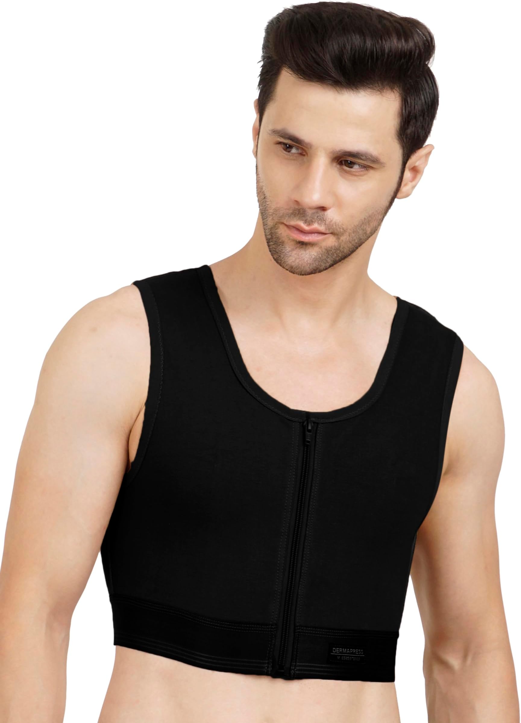 Gynecomastia Short Vest || MODERATE COMPRESSION || Front Zip and Hook Closure || Tomboy Chest Binder || Chest Shapewear || Comfortable Support for Men ||