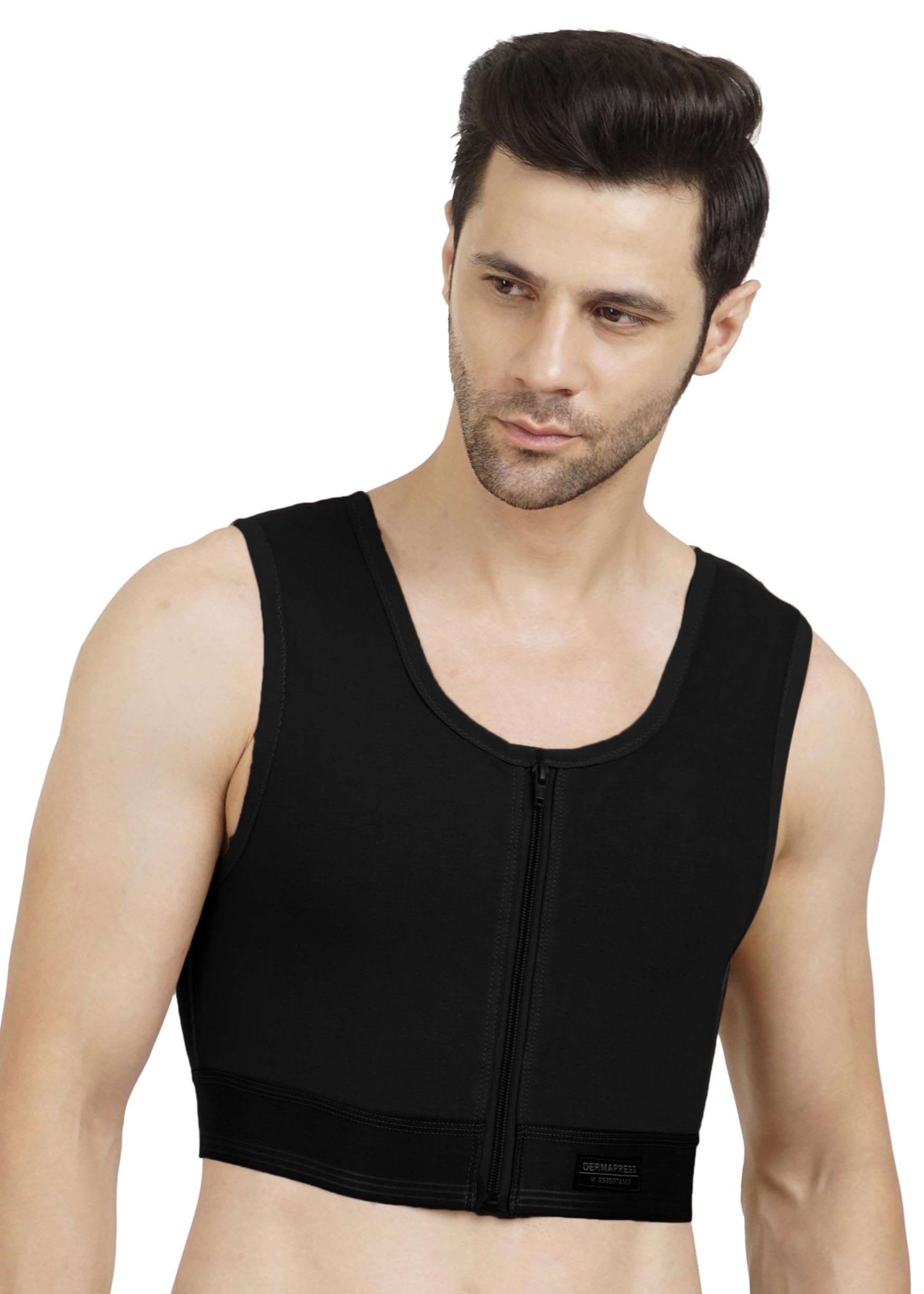 Gynecomastia Short Vest || HIGH Compression || Front Zip and Hook Closure || Tomboy Chest Binder || Chest Shapewear || Comfortable Support for Men ||