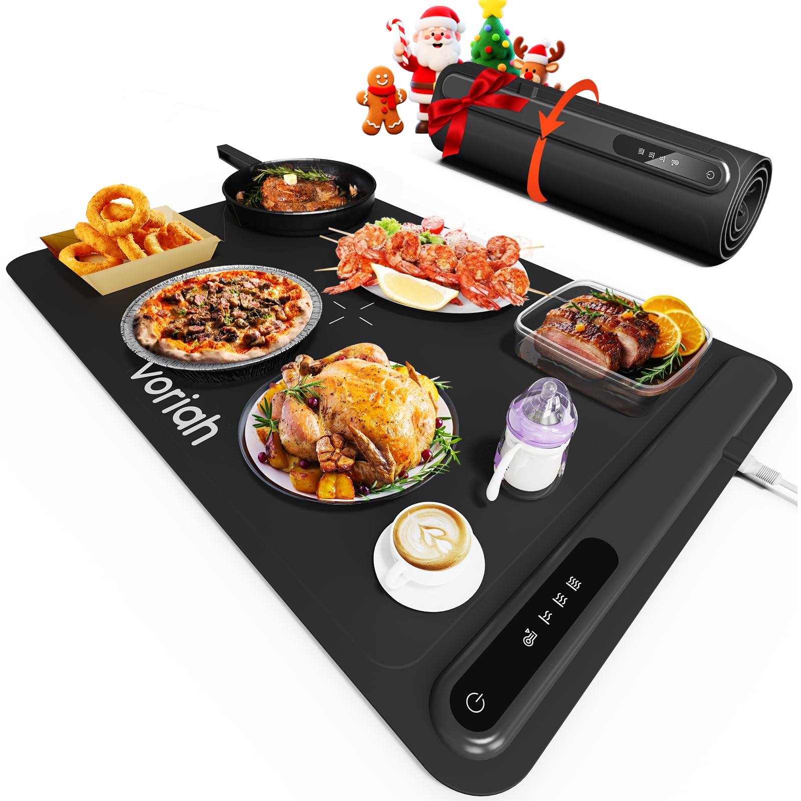 Warming Mat for Food, Voriah Electric Warming Tray with 3 Temp Settings & Auto Shut-Off, Food Warmer with Thick Silicone Surface to Keep Food Warm at