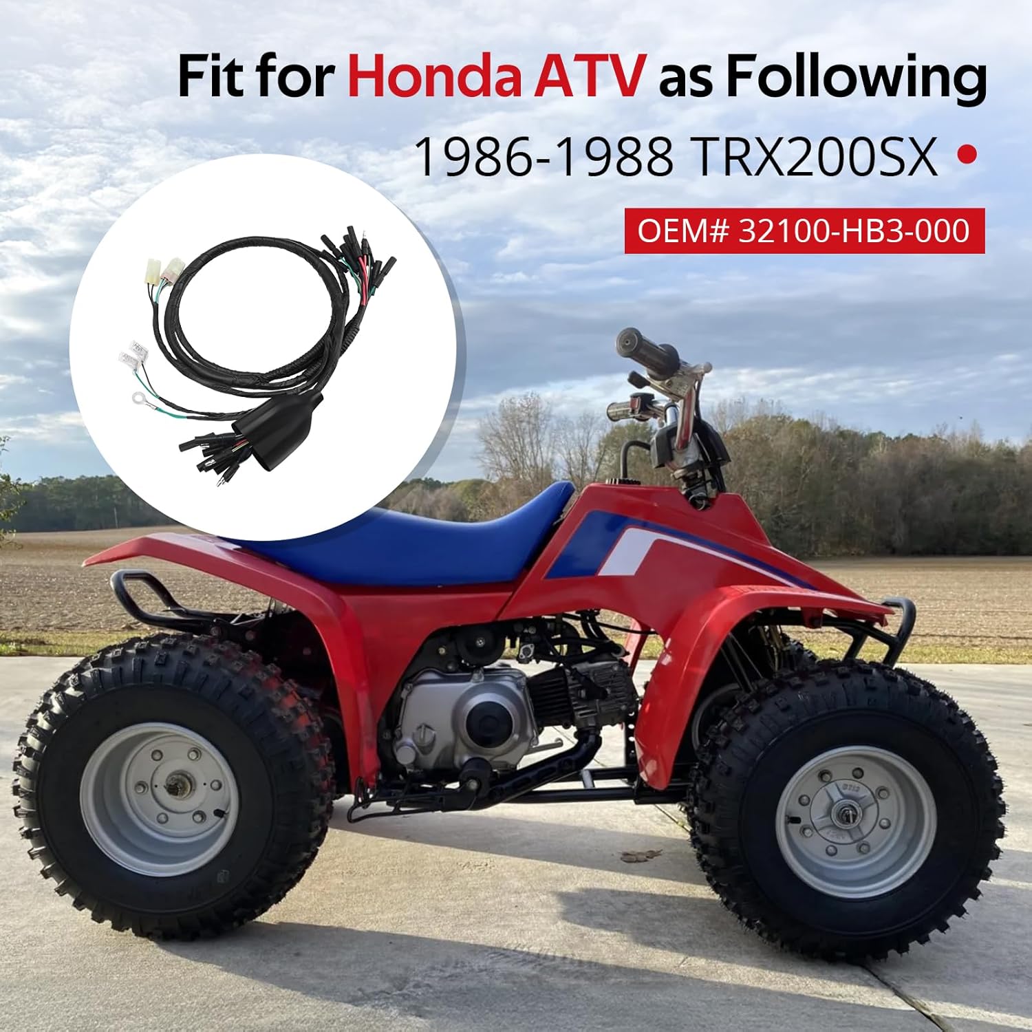 Wire Wiring Harness for Honda TRX200 TRX200SX 1986-1988, OEM# 32100-HB3-000